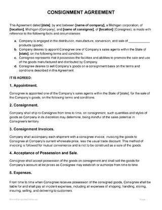 Editable MS Word consignment contract sample