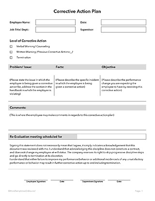 Corrective Action Plan Template in MS Word