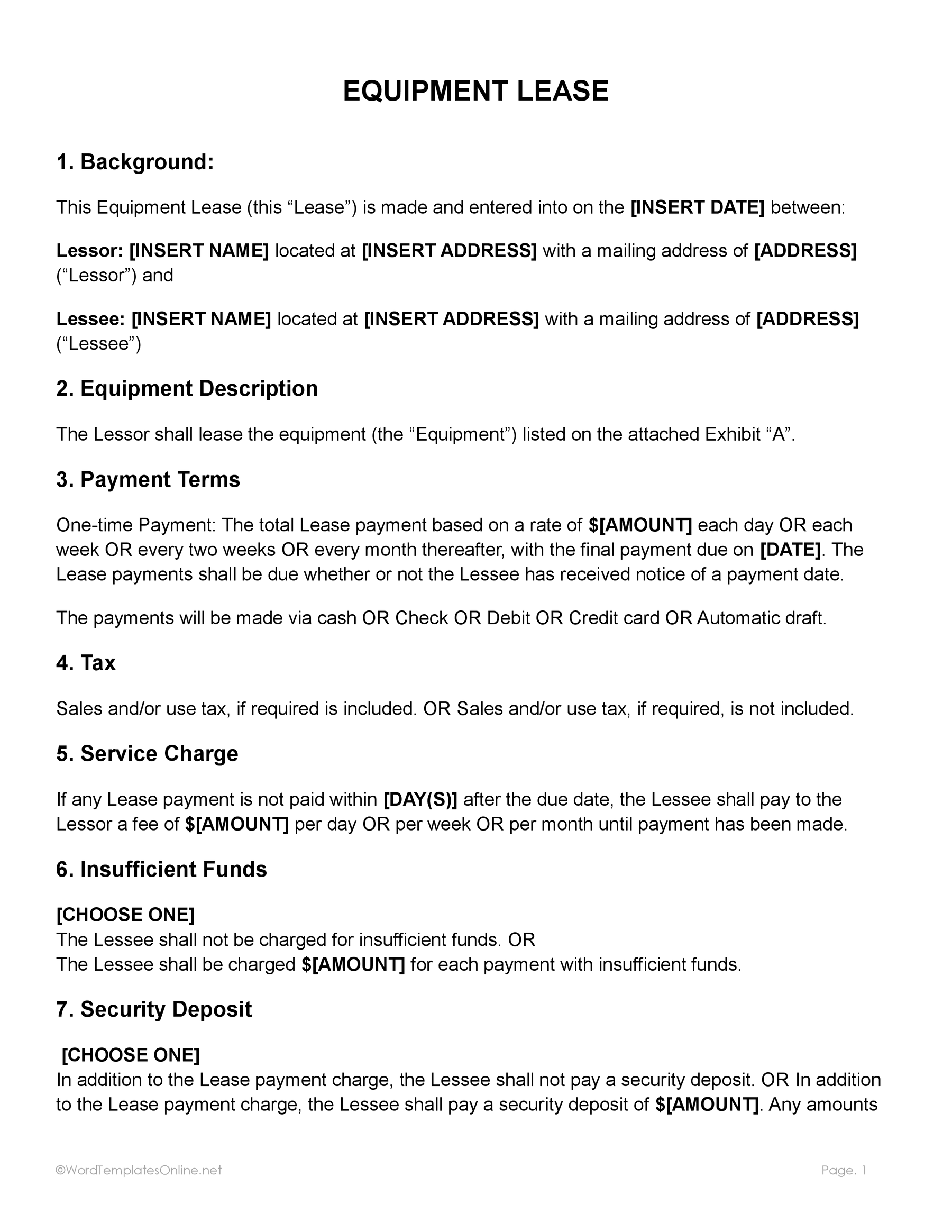 Equipment Lease Agreement Templates