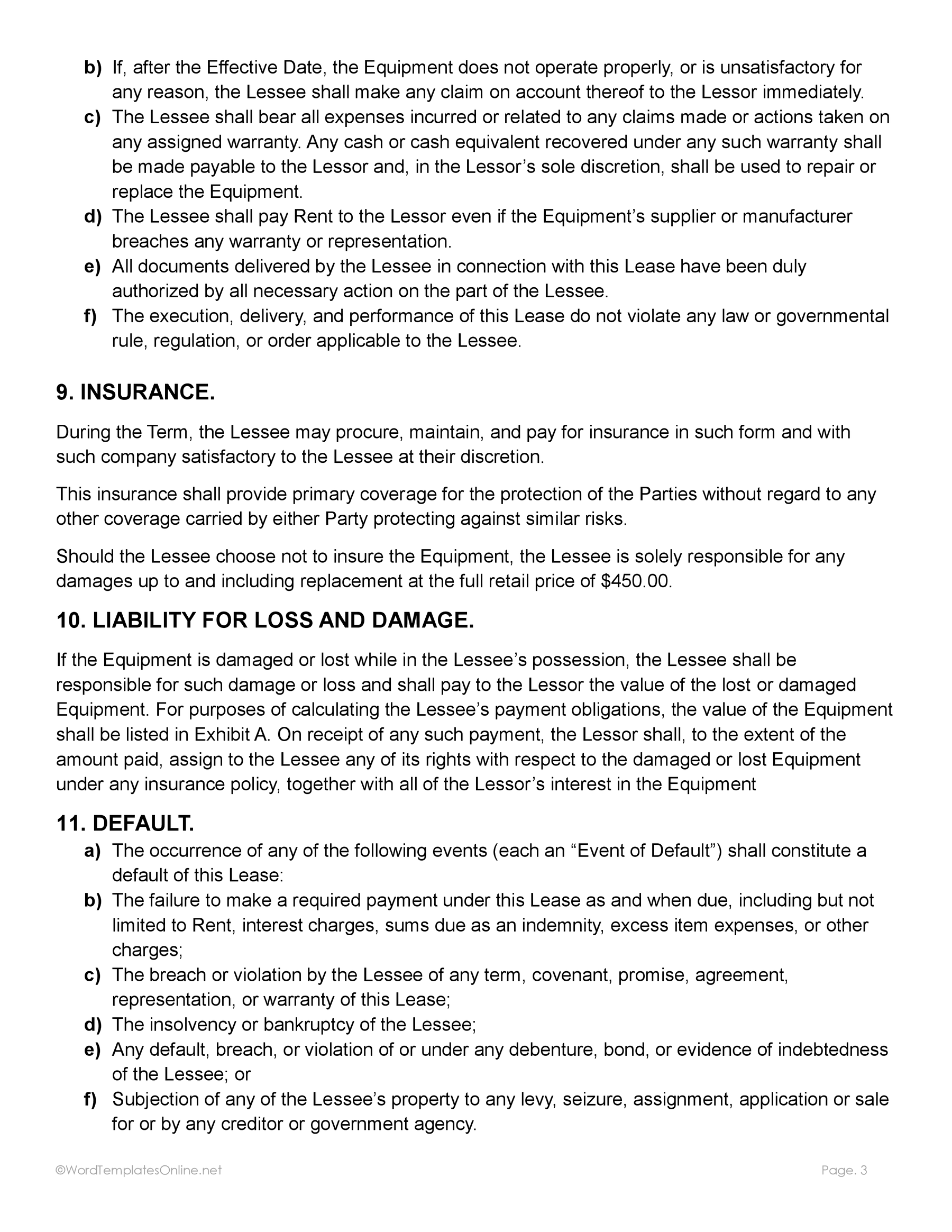 Blank equipment rental agreement Word doc