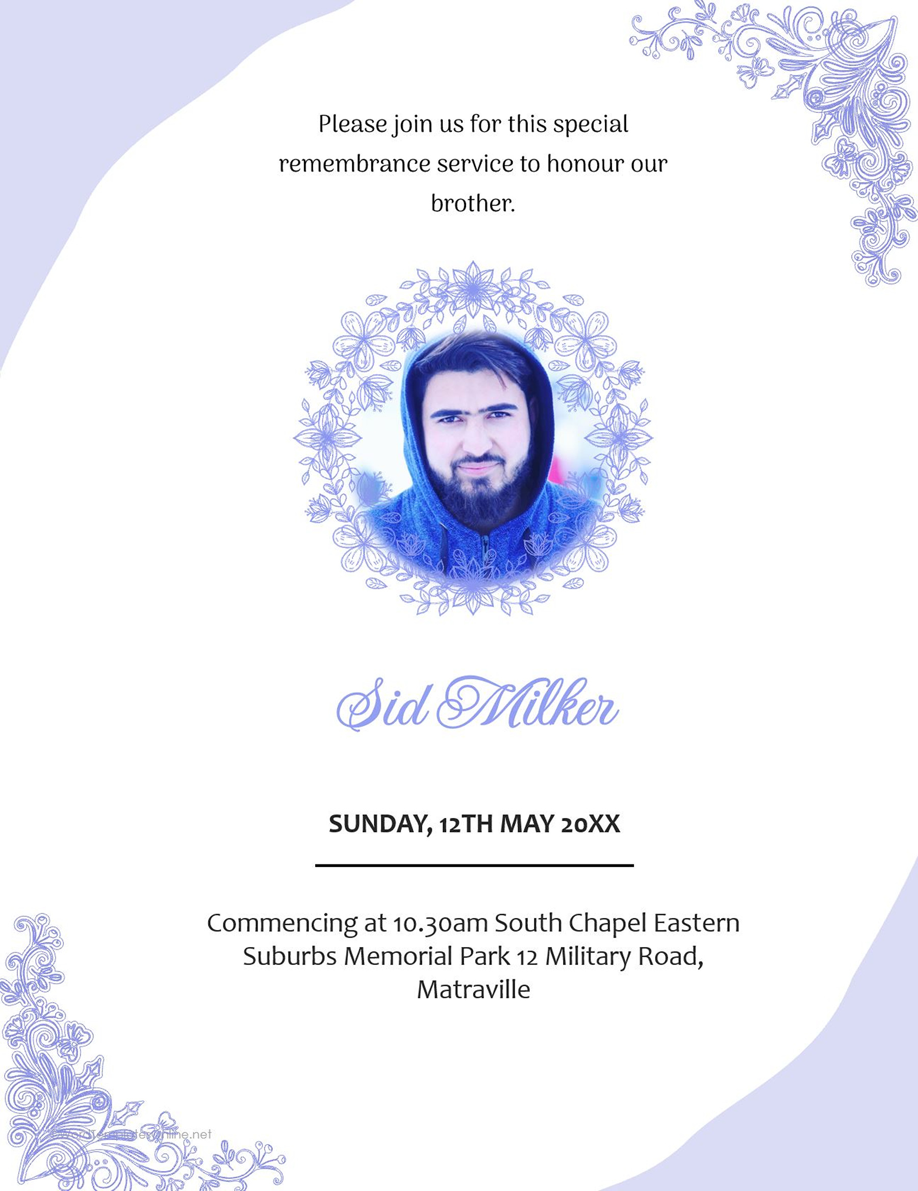 Customizable obituary invitation in Word