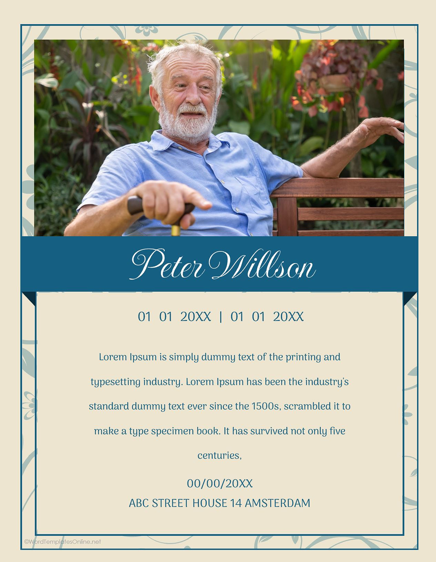 Simple and elegant Word funeral invite