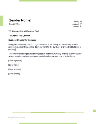 Gift Letter for Mortgage download in ms word
