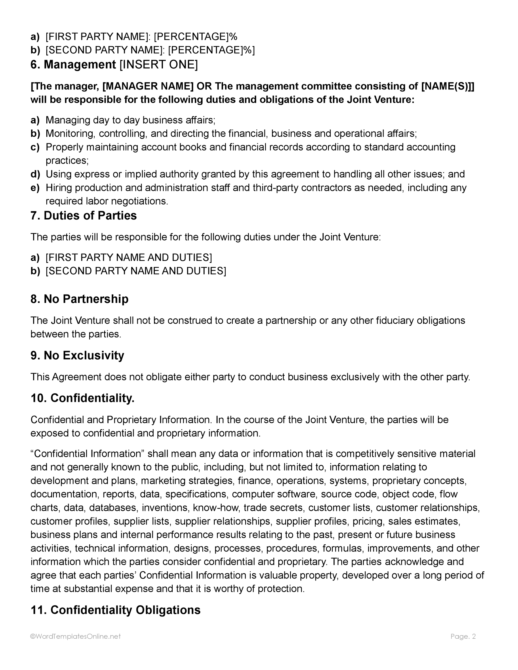 Editable Joint Venture Template for Microsoft Word