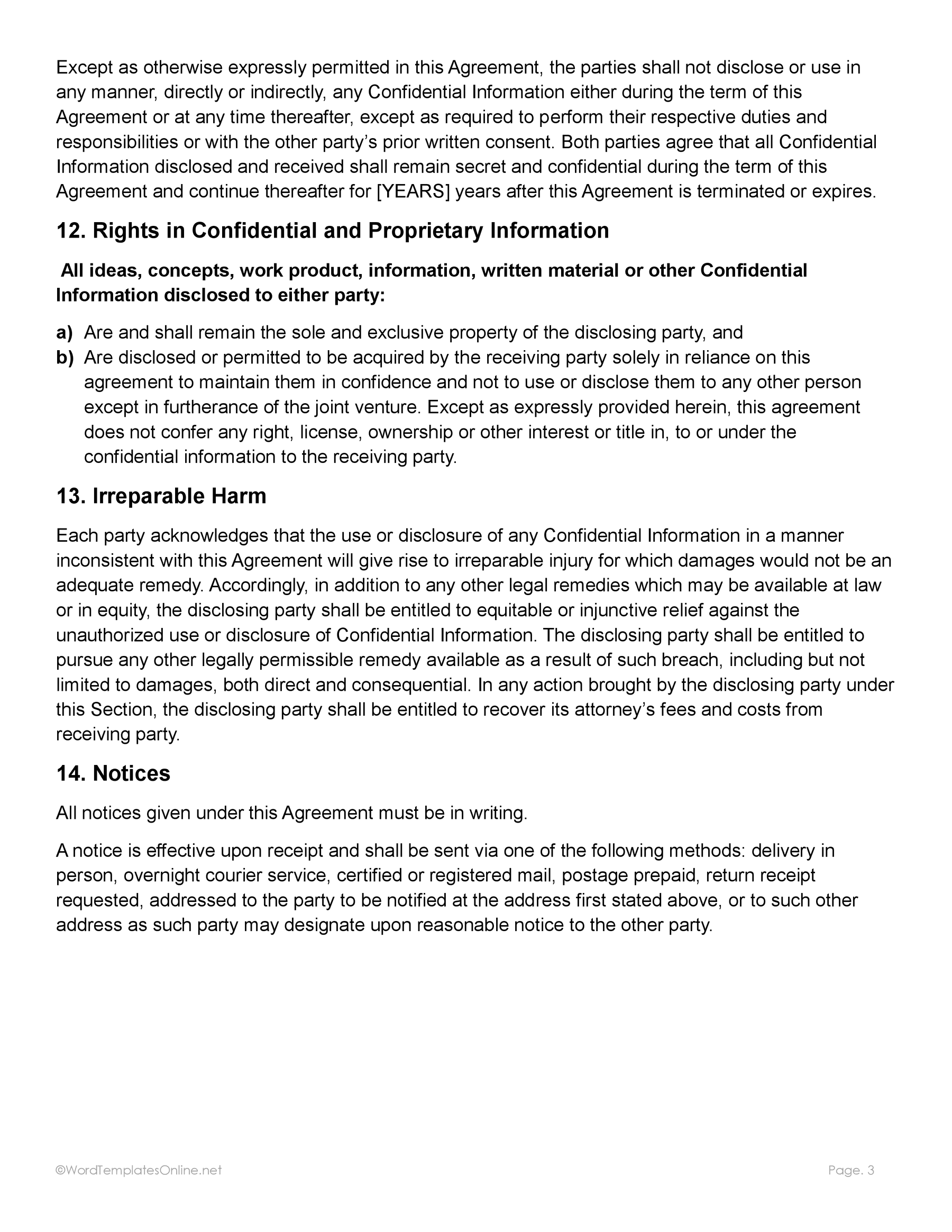 Printable Joint Venture Template