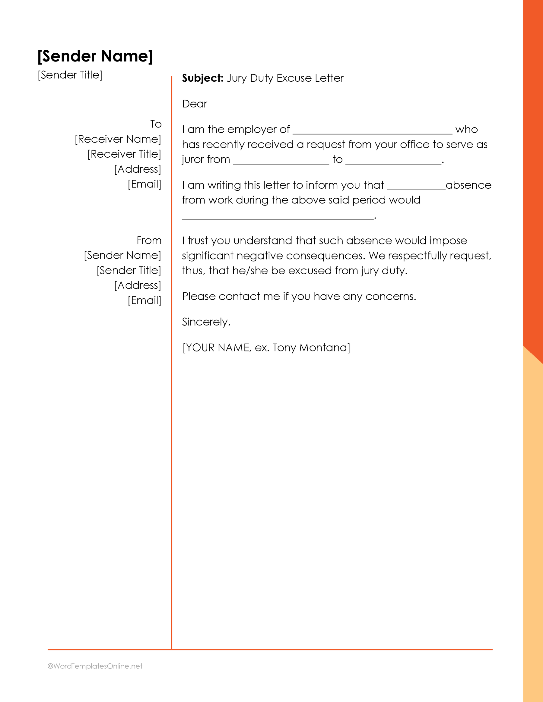 Letter to be excused from jury service example