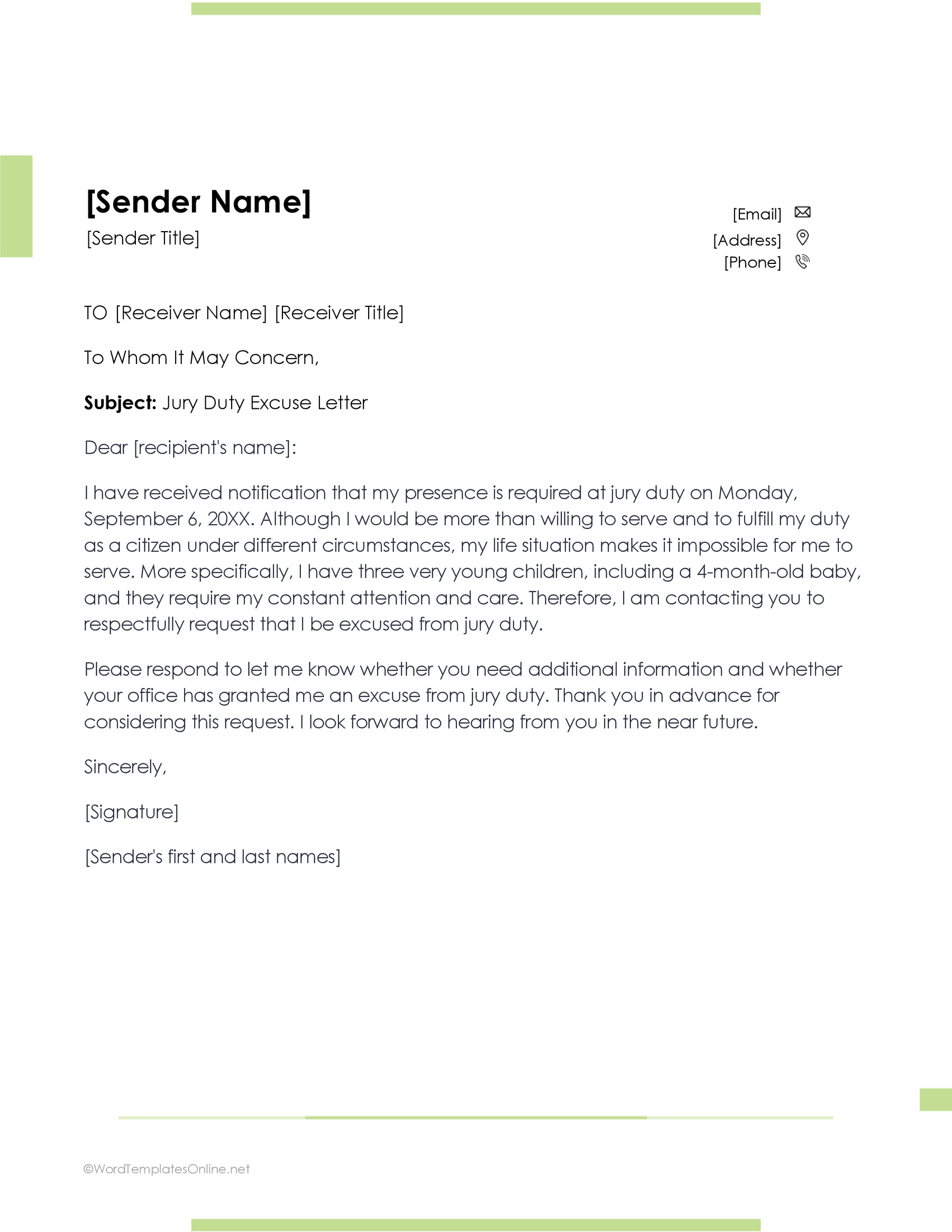 Downloadable jury excuse letter Word template