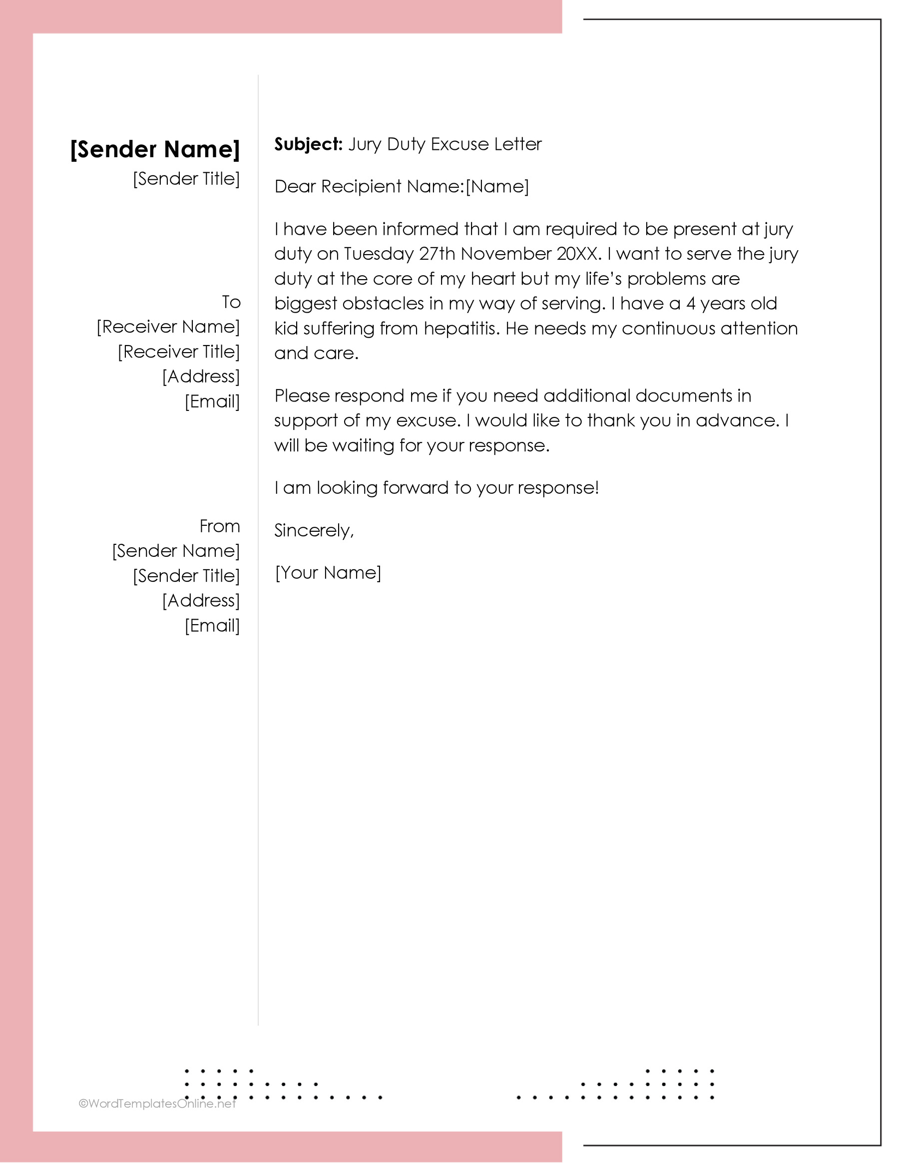 emplate of work-related jury excuse letter