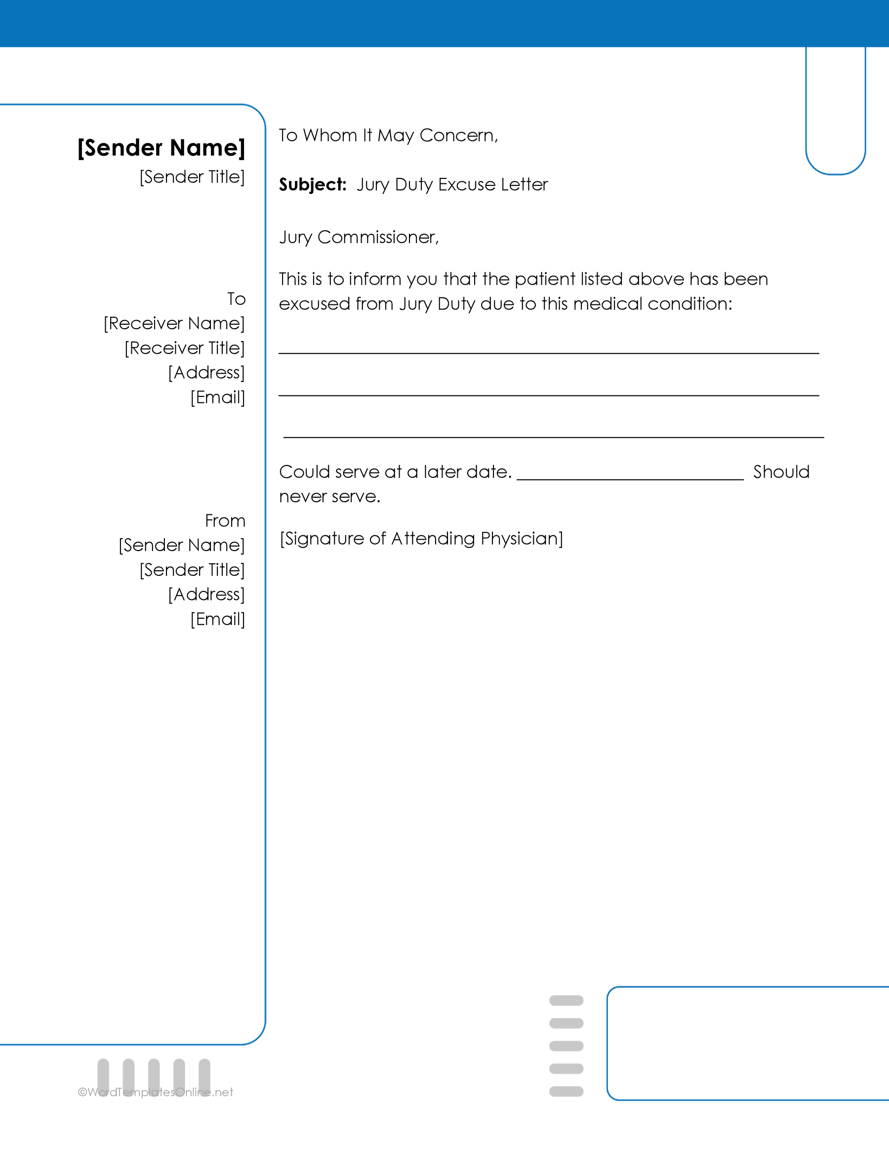 Printable jury duty excuse letter Word doc