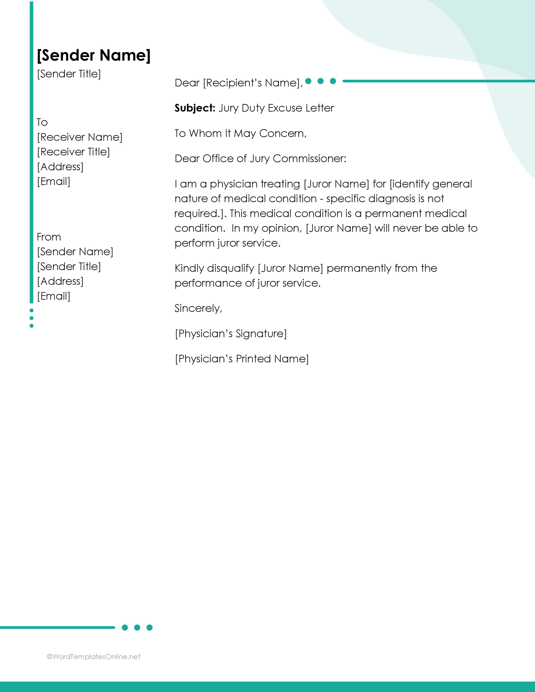 Professional jury excuse letter forma