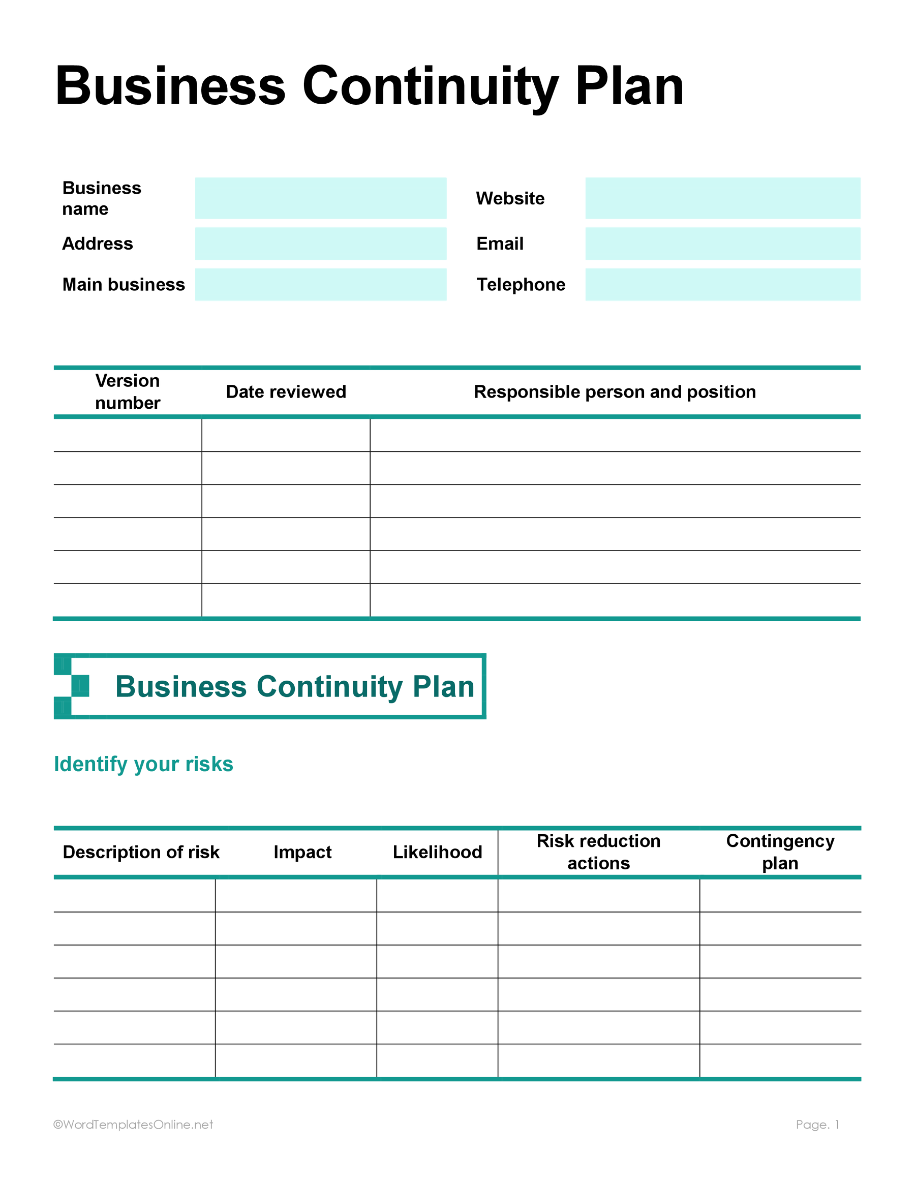Editable business continuity plan template