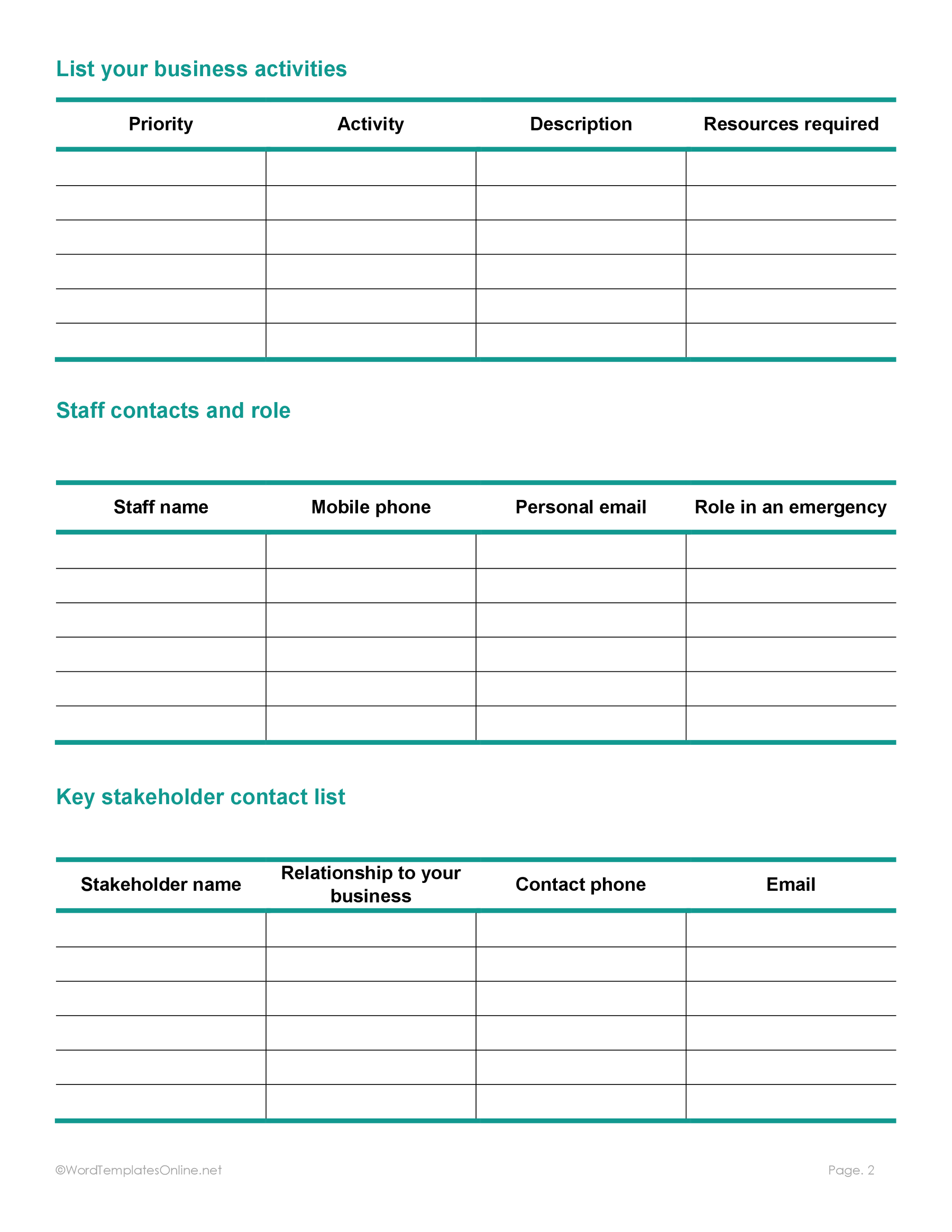 Business continuity plan template for emergencies