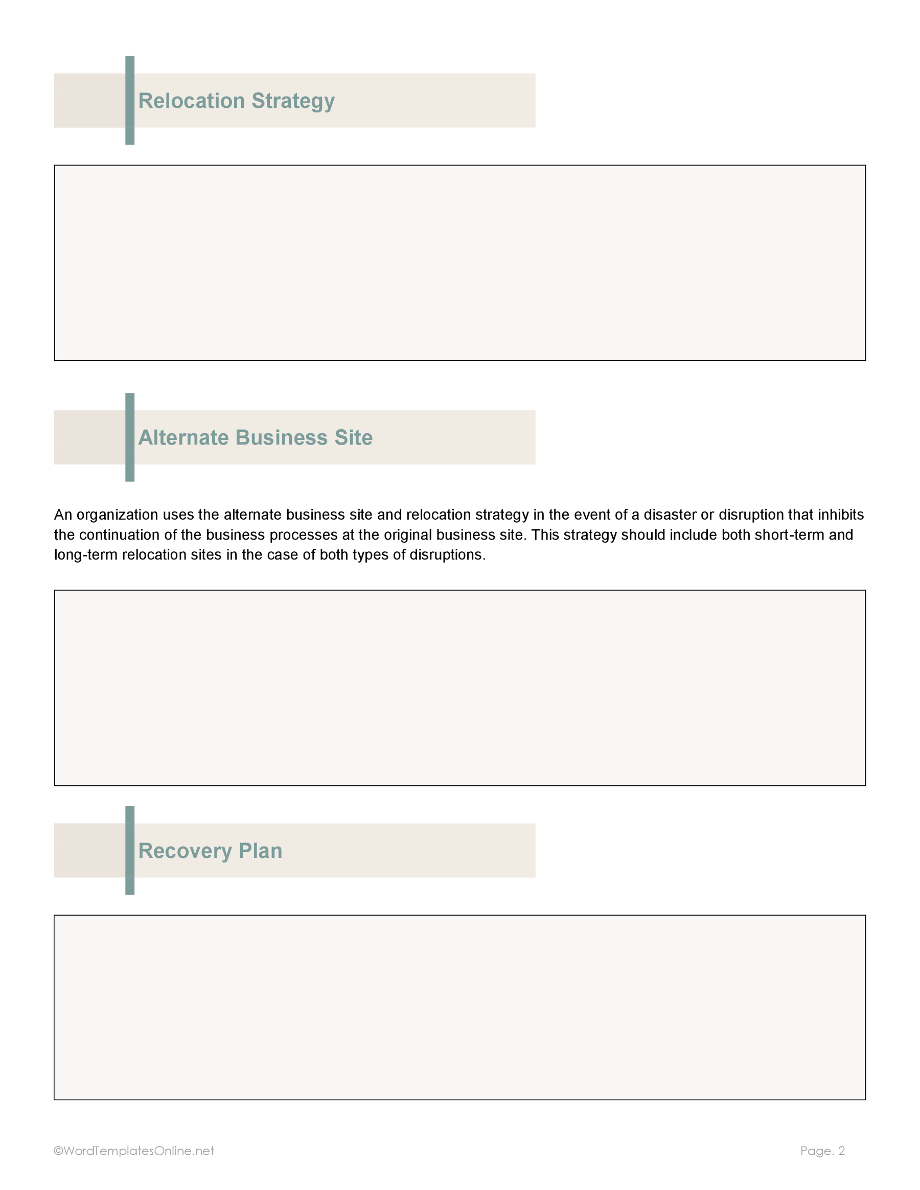 Simple business continuity Word document example