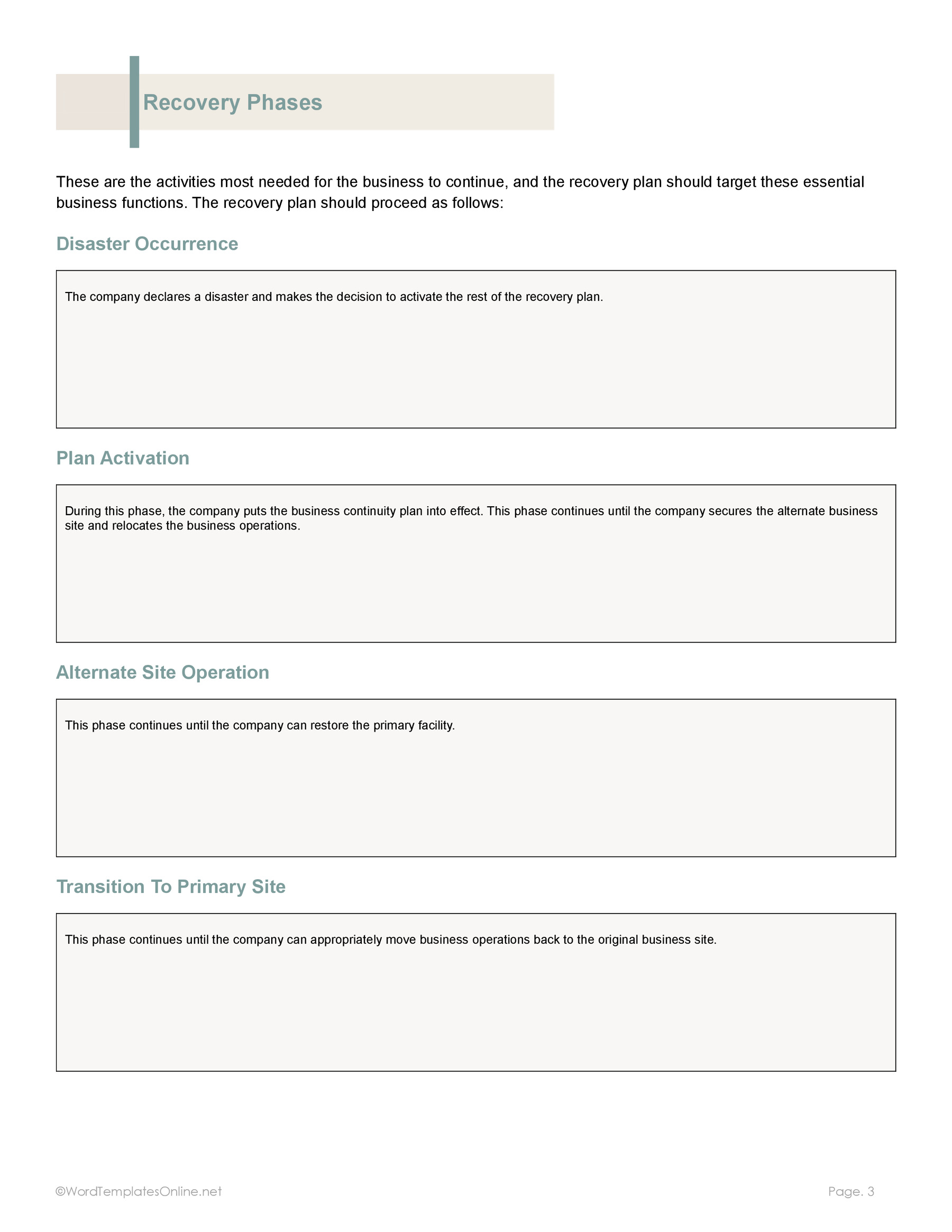 Free business continuity plan example for download