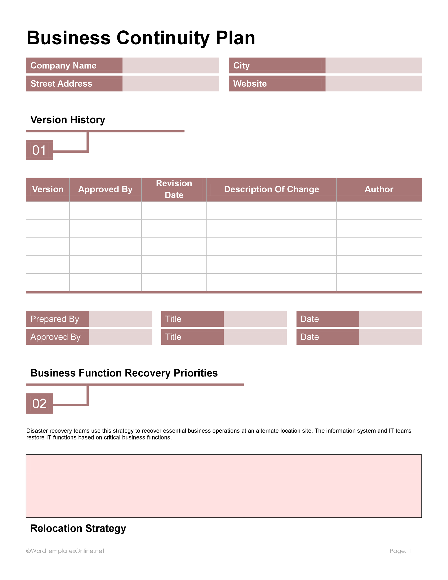 BCP template for small businesses