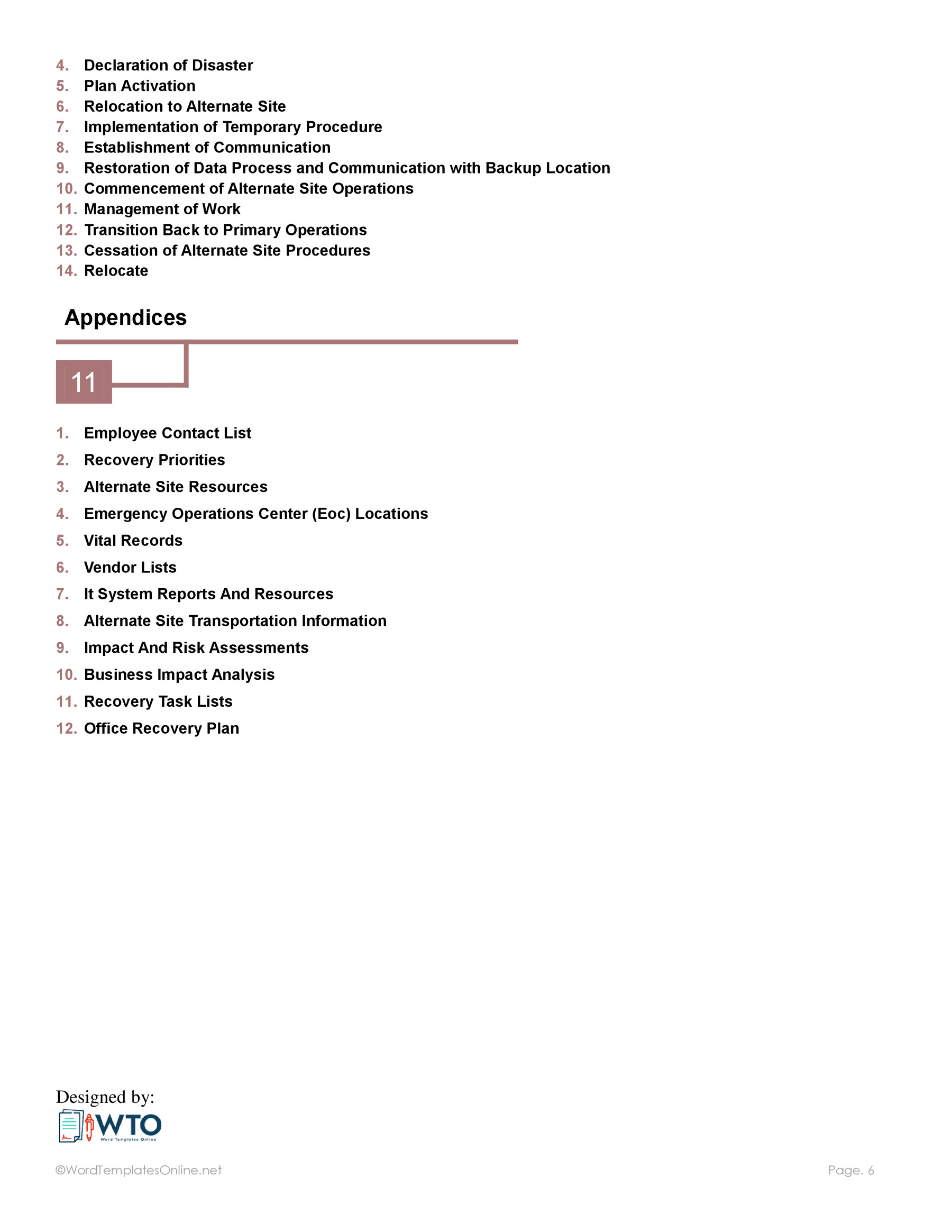 Free Editable Business Continuity Plan Template