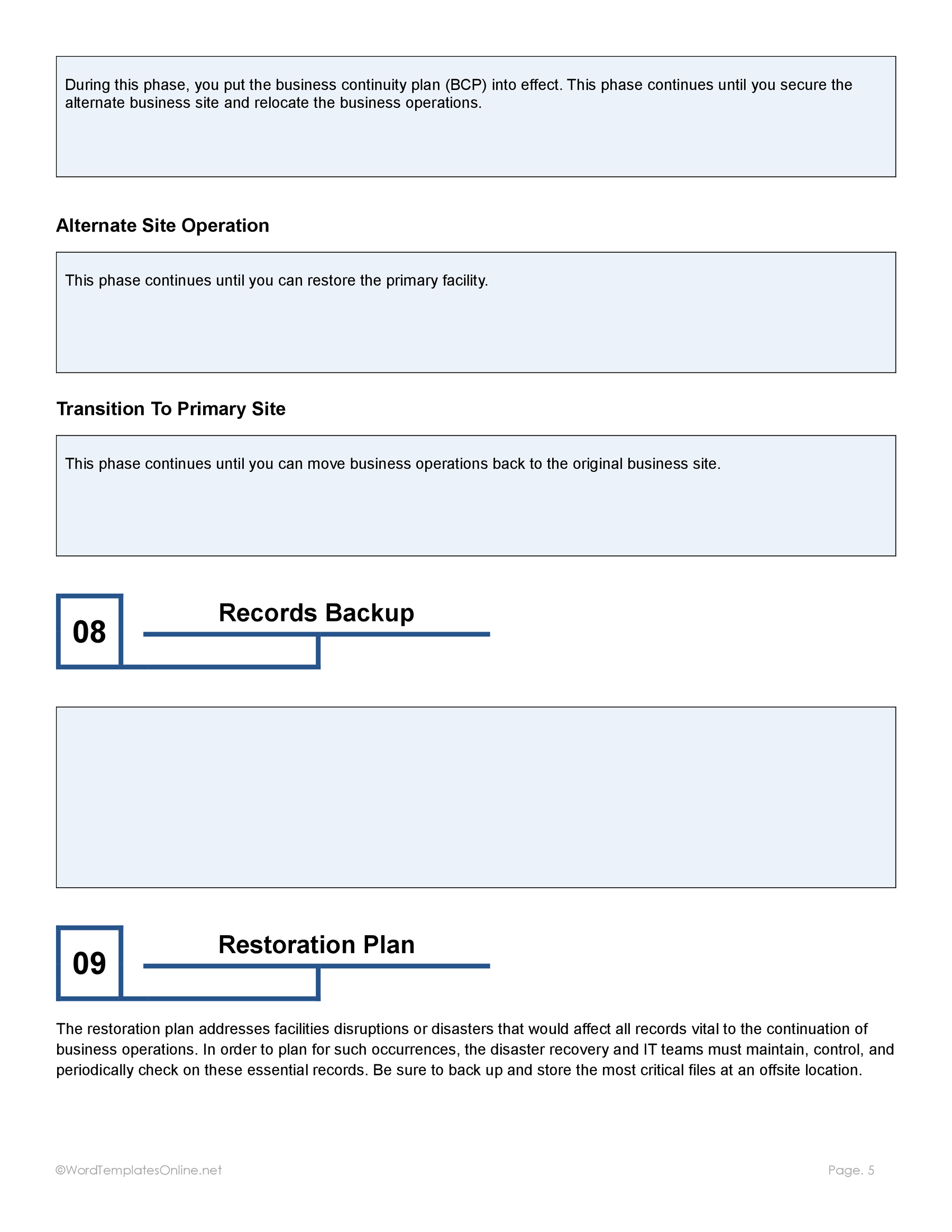 Business Continuity Plan Template Free Download in G-Doc Format