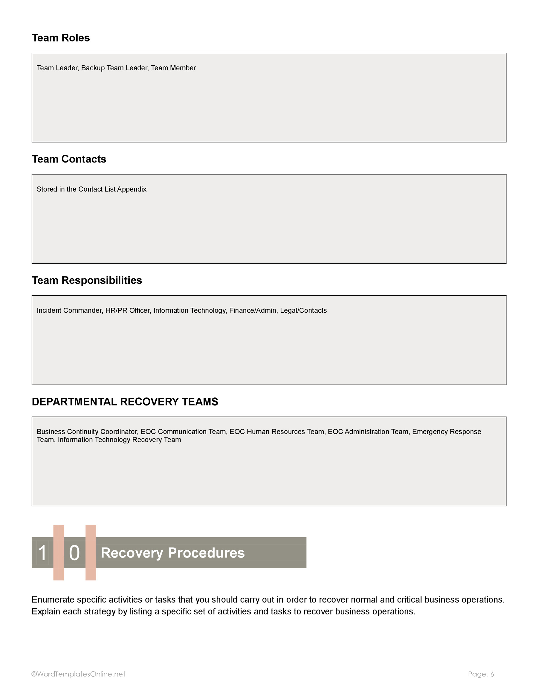 Editable business continuity plan in Word