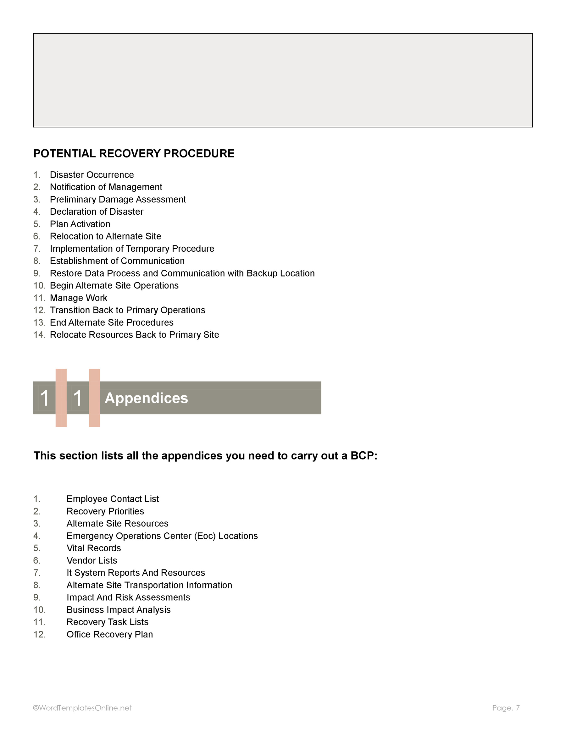 Printable business continuity plan Word file