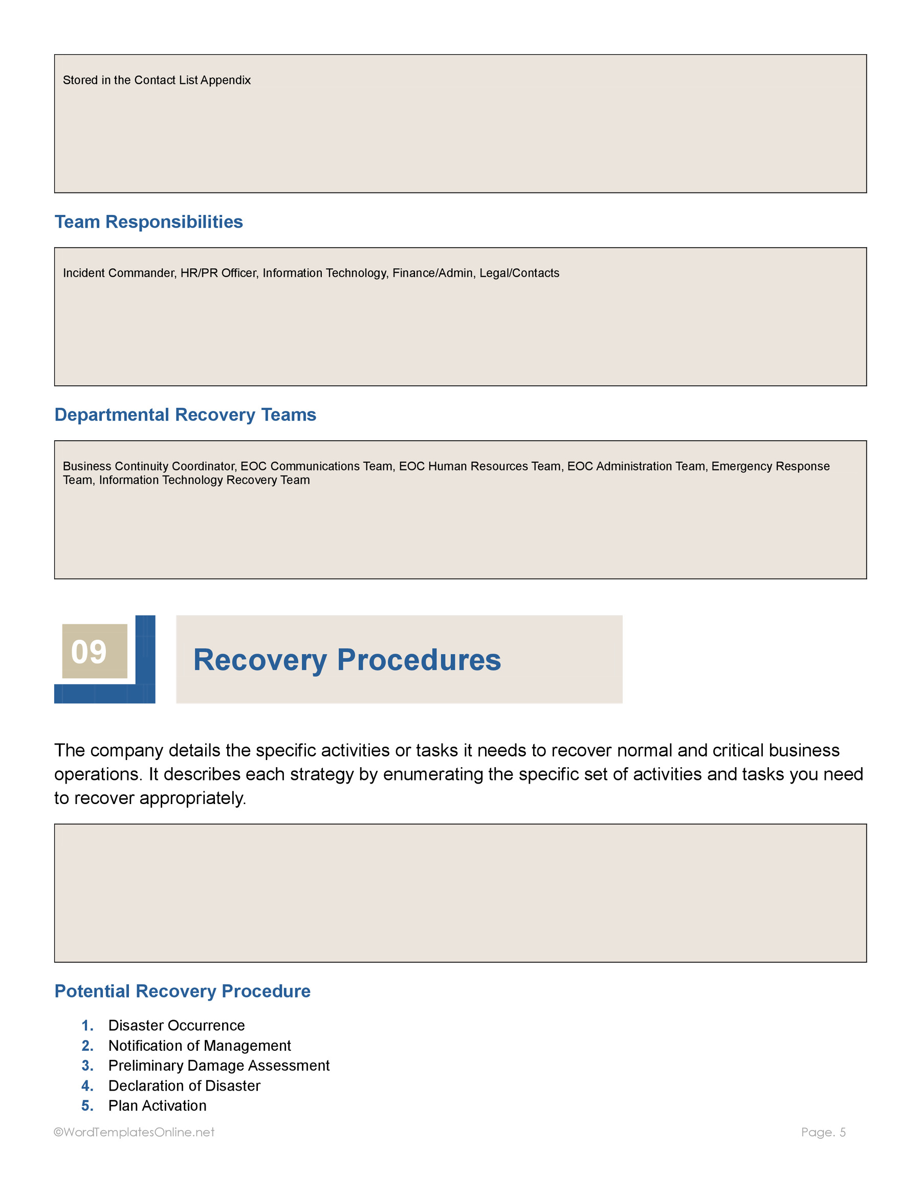 Disaster recovery plan Word template