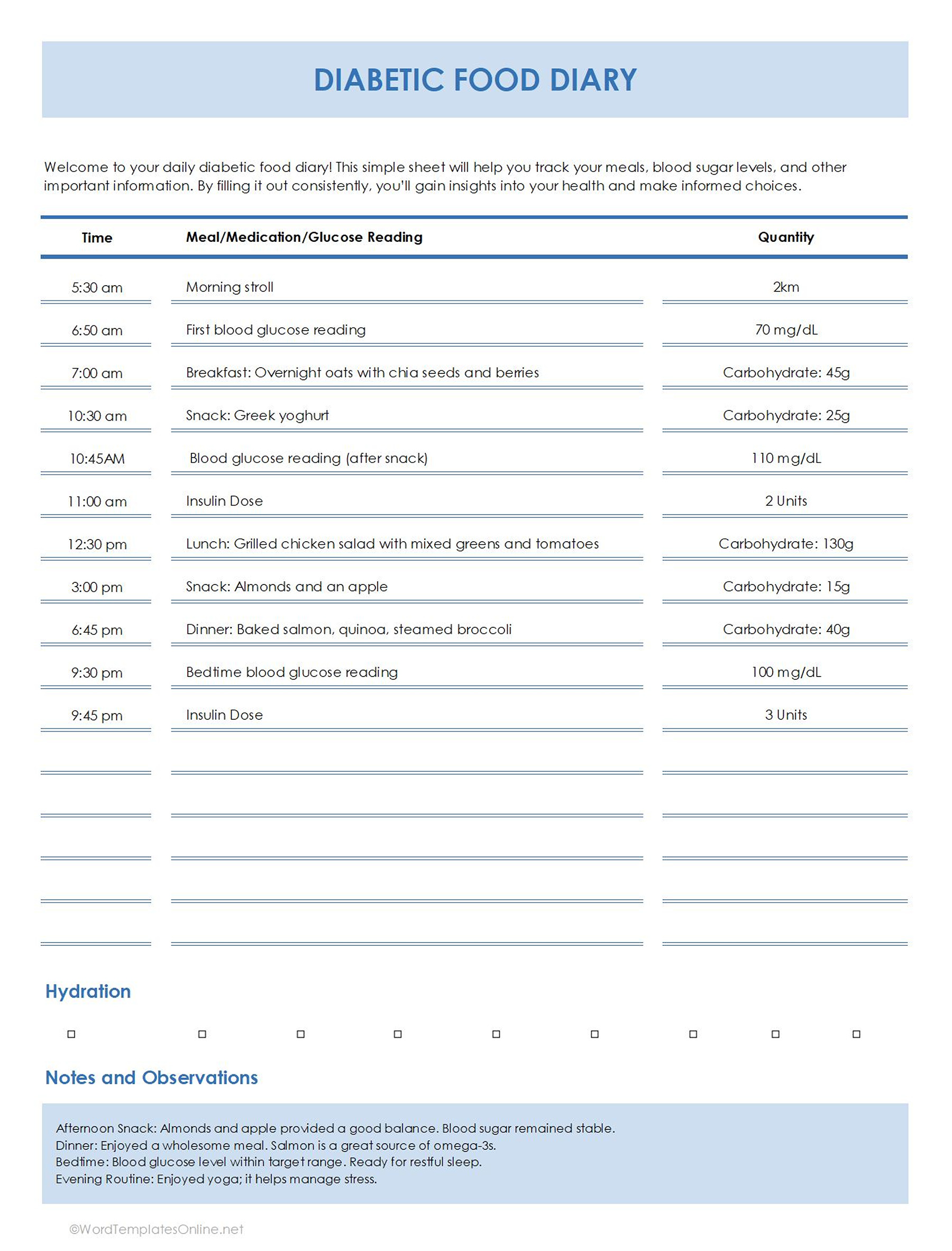 diabetic food diary template in excel free download