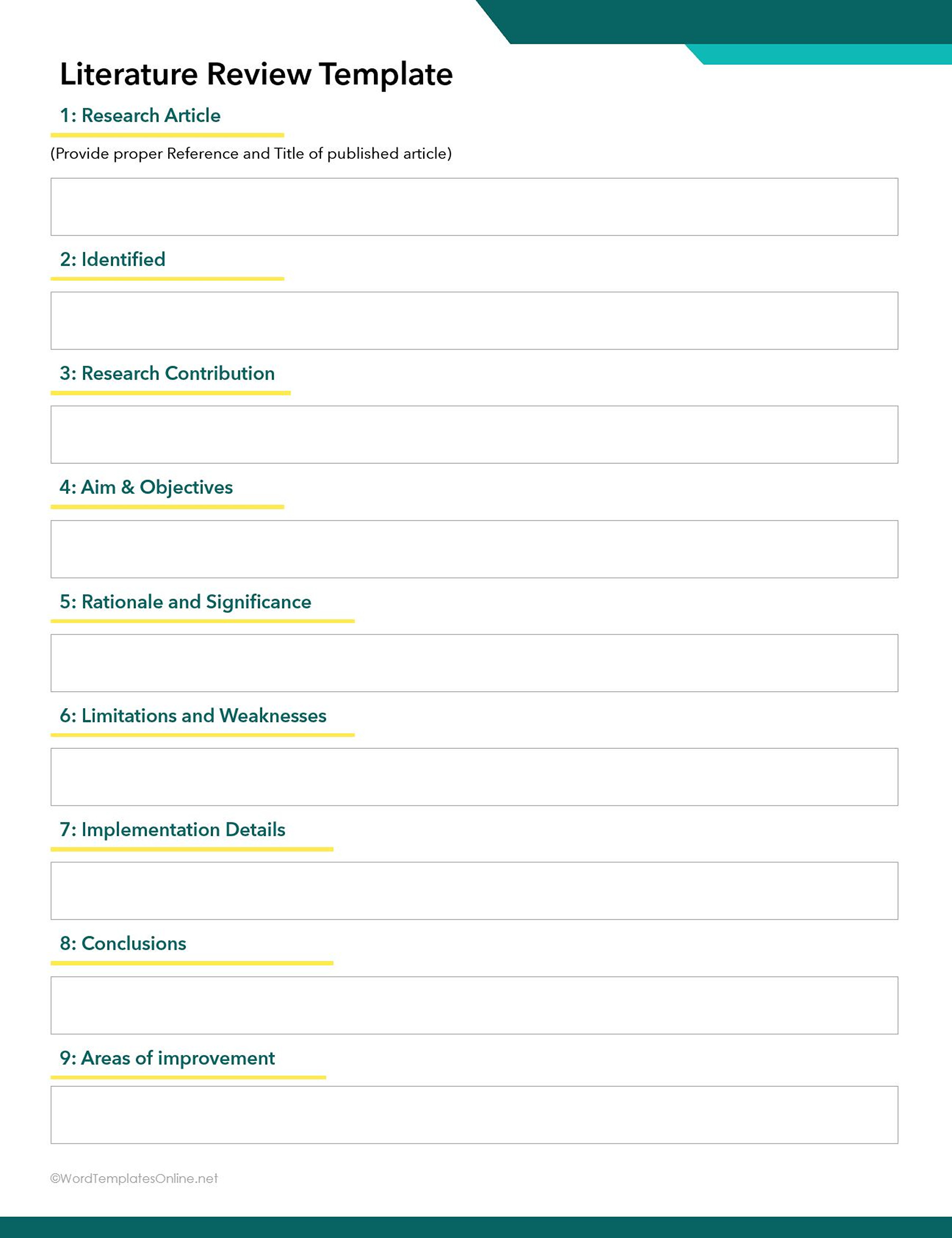 Literature Review Template Free in ms word