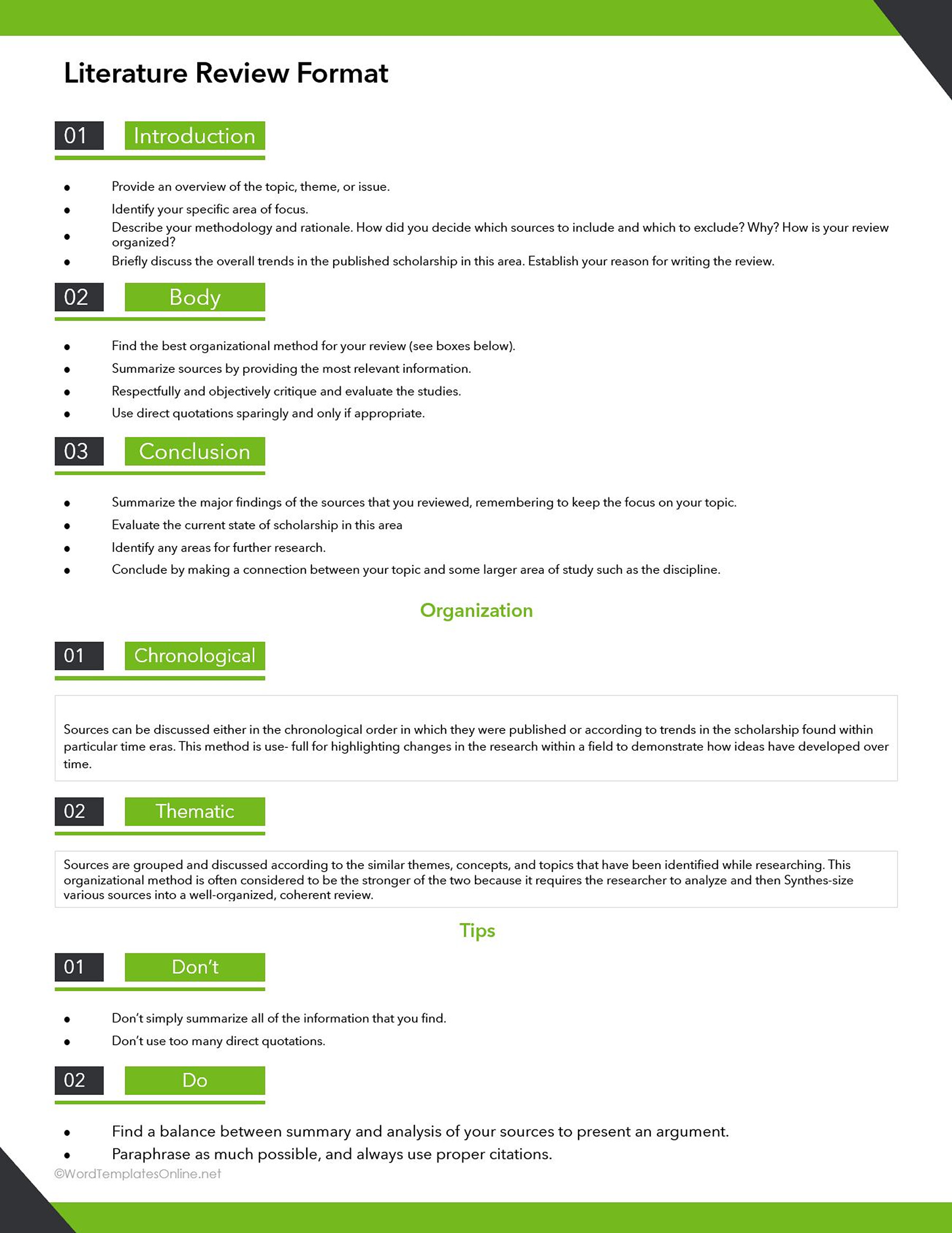Literature Review Template in word format free