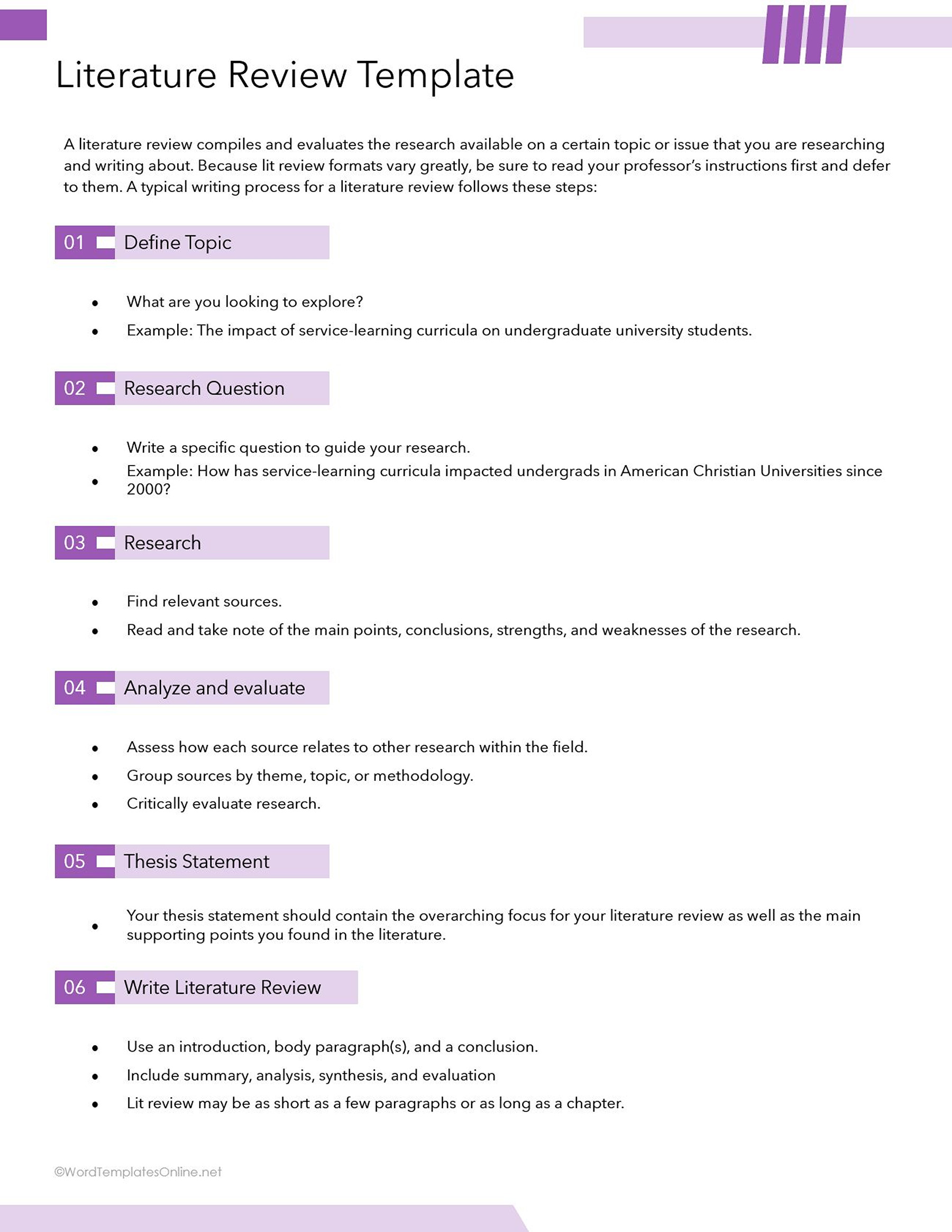 Free Downloadable Literature Review Template in GDoc