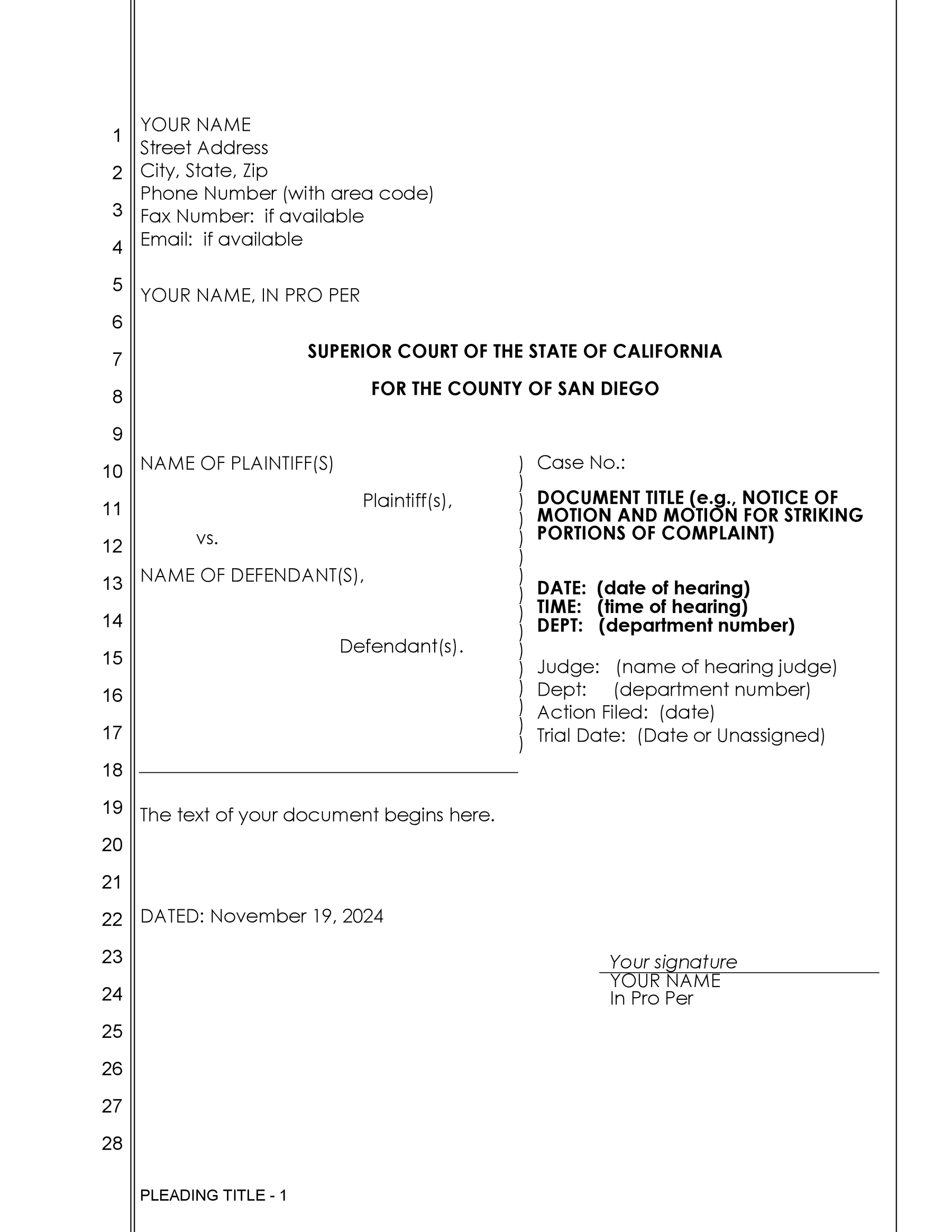 Free pleading paper format in MS Word