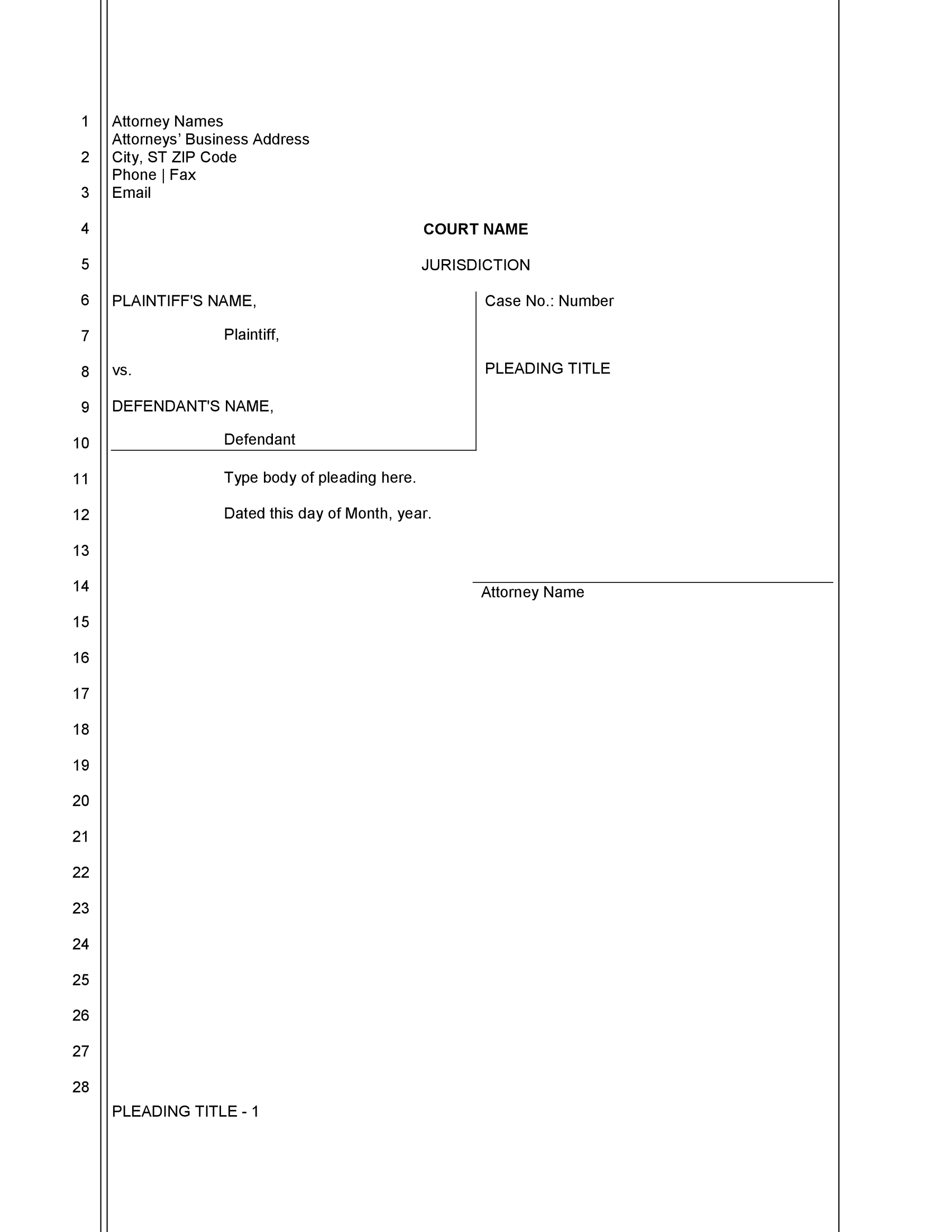 Microsoft Word pleading paper form