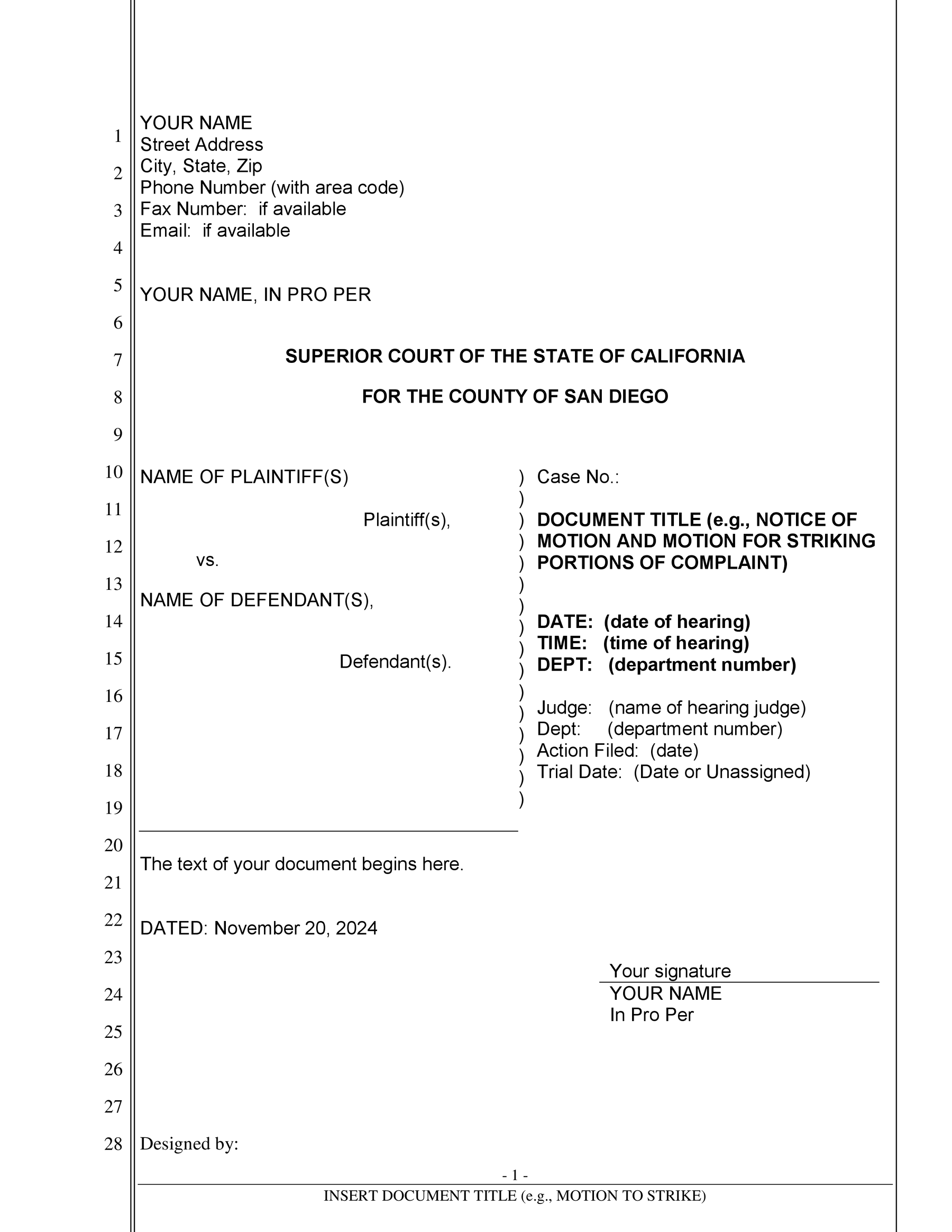 Pleading Paper Template downloadable