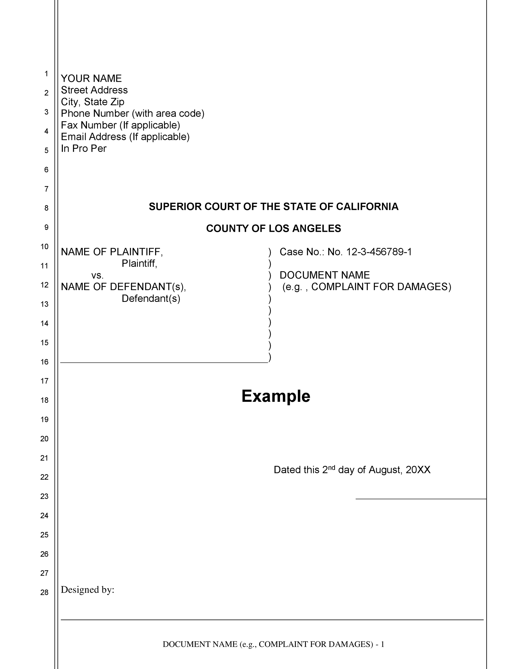 Free pleading format for legal documents