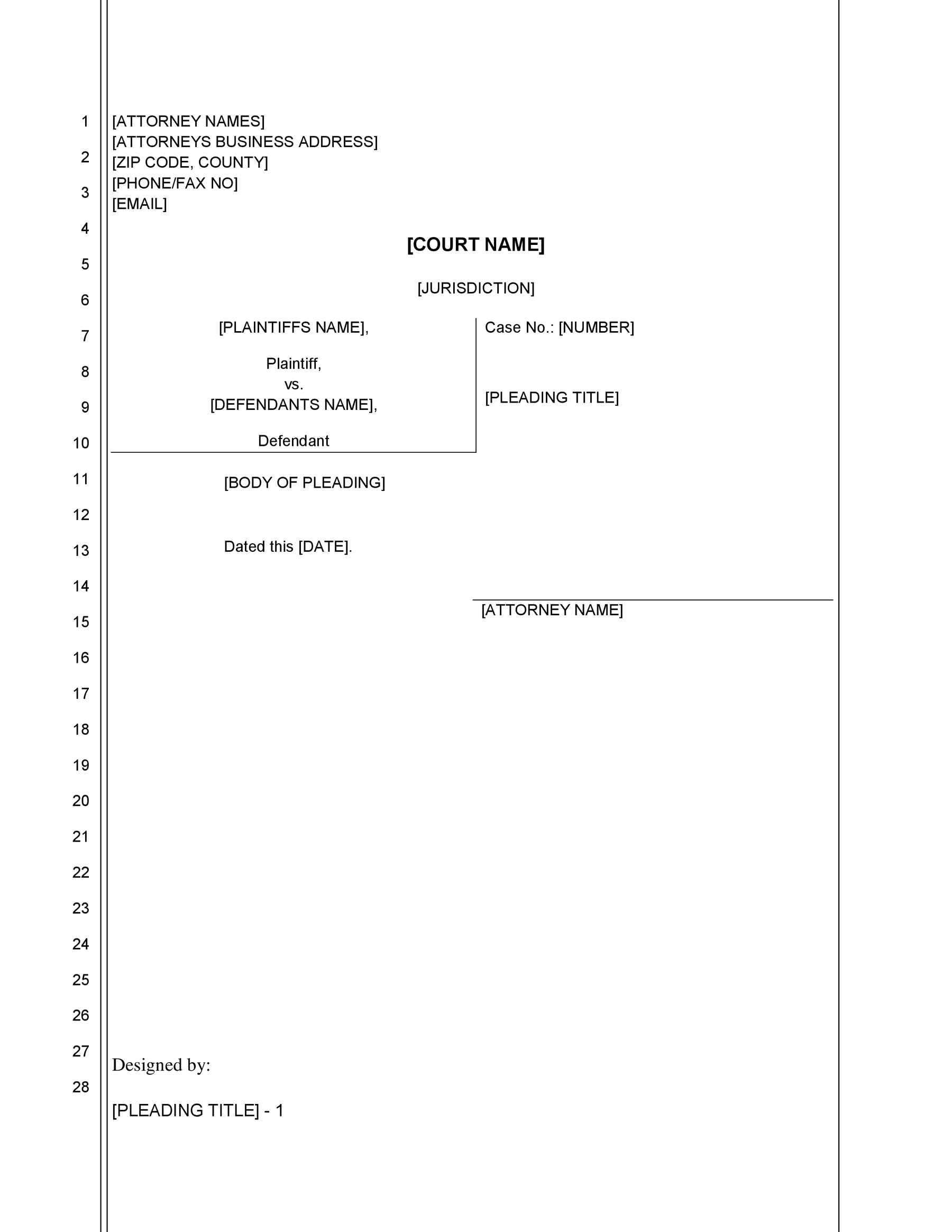 Pleading paper template in MS Word download
