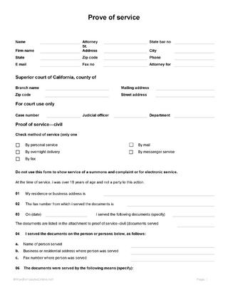 Proof of Service Template in ms word free download