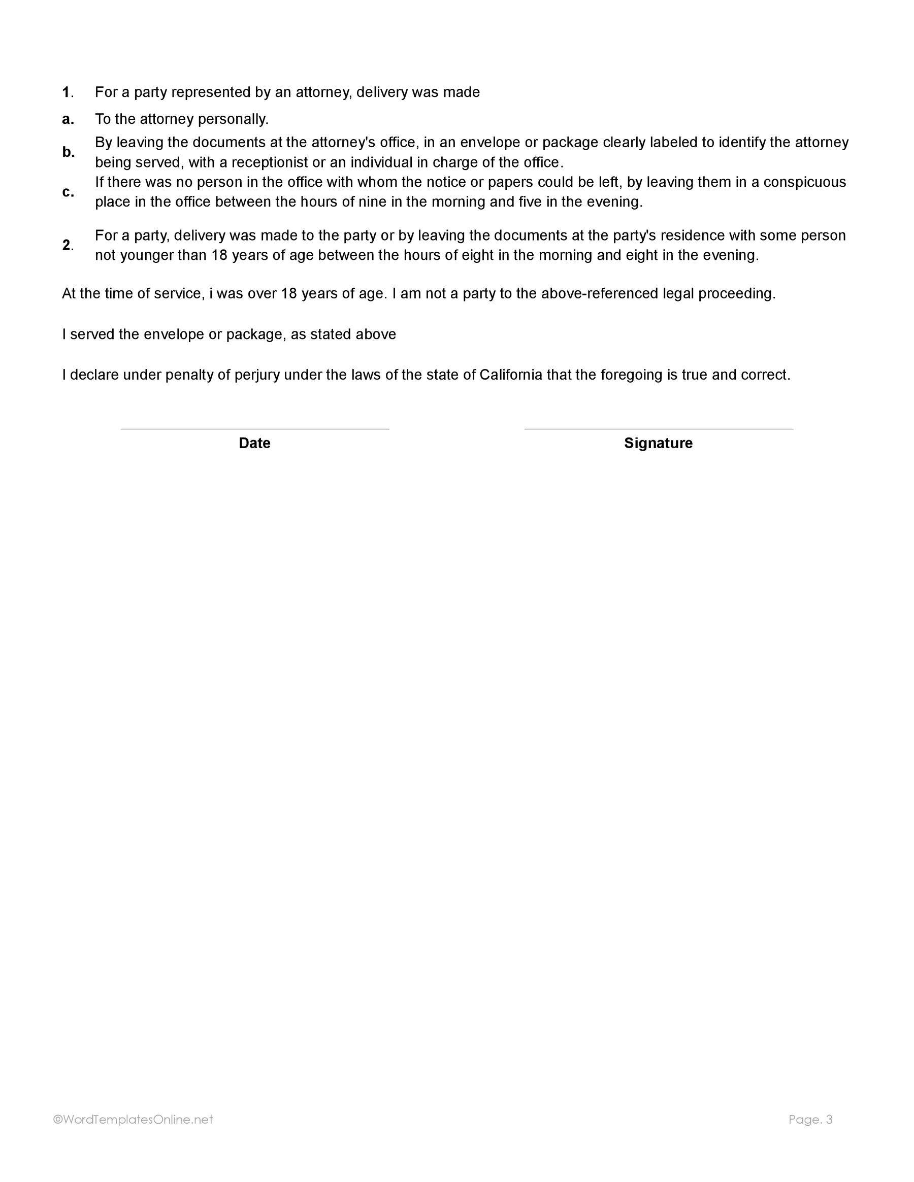 Proof of Service Template free downloadable in ms word