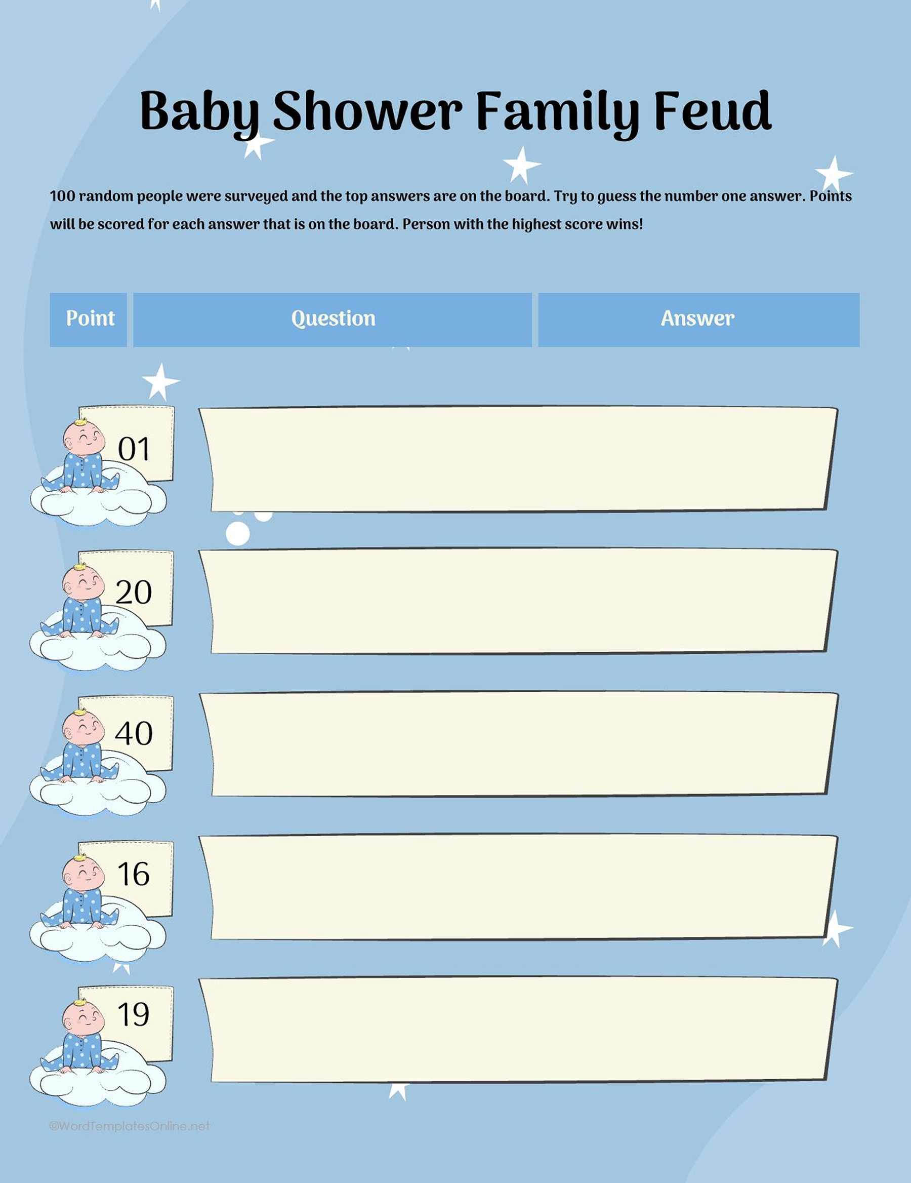 Baby Shower Family Feud Template in ms word free download