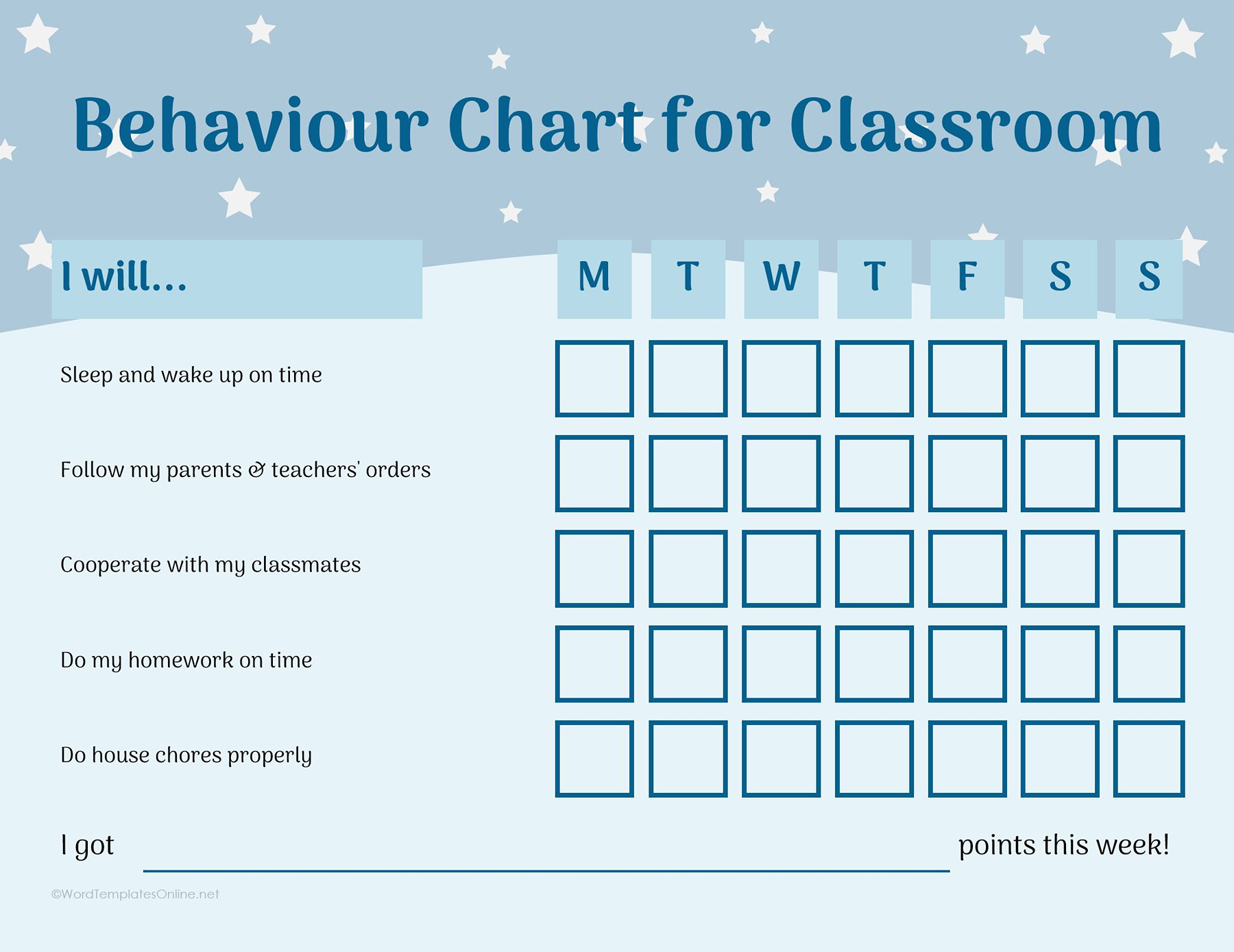 Classroom behavior chart for students in ms word