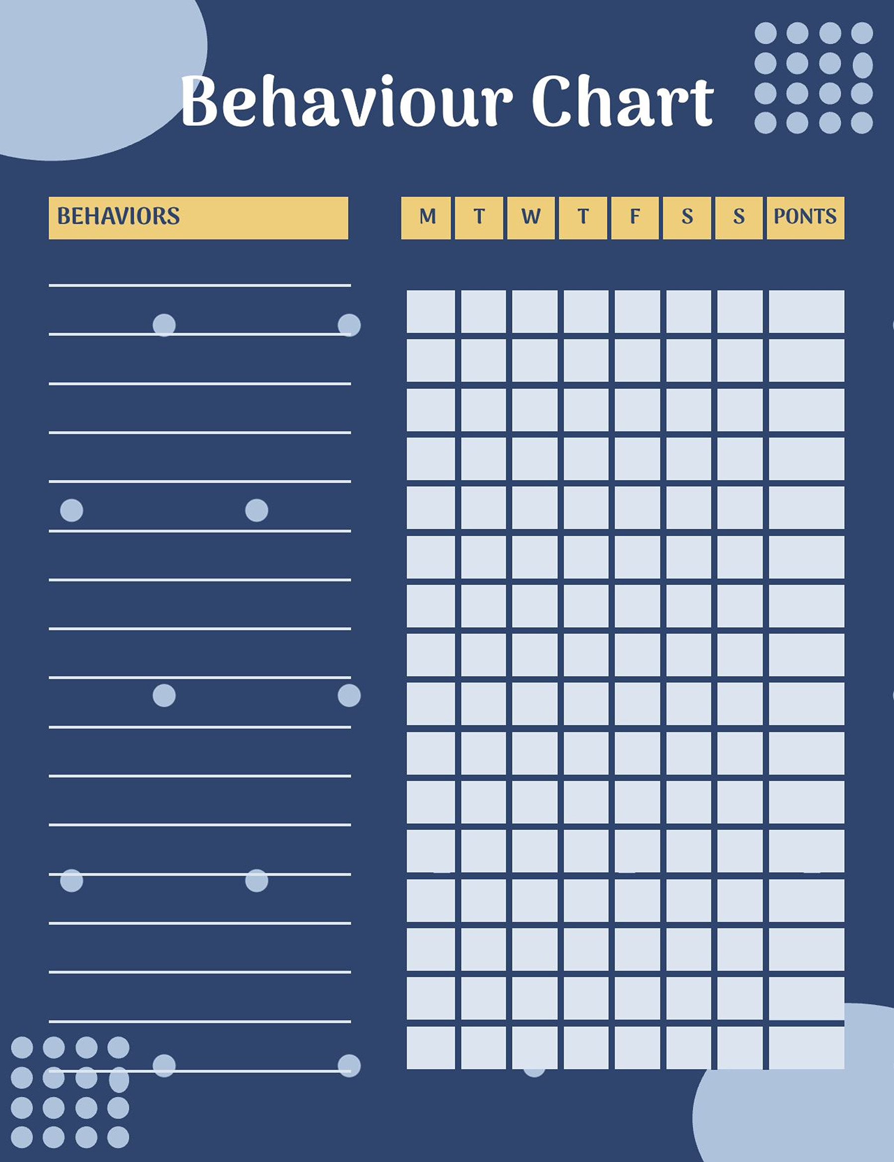 Editable behavior chart for classroom in ms word