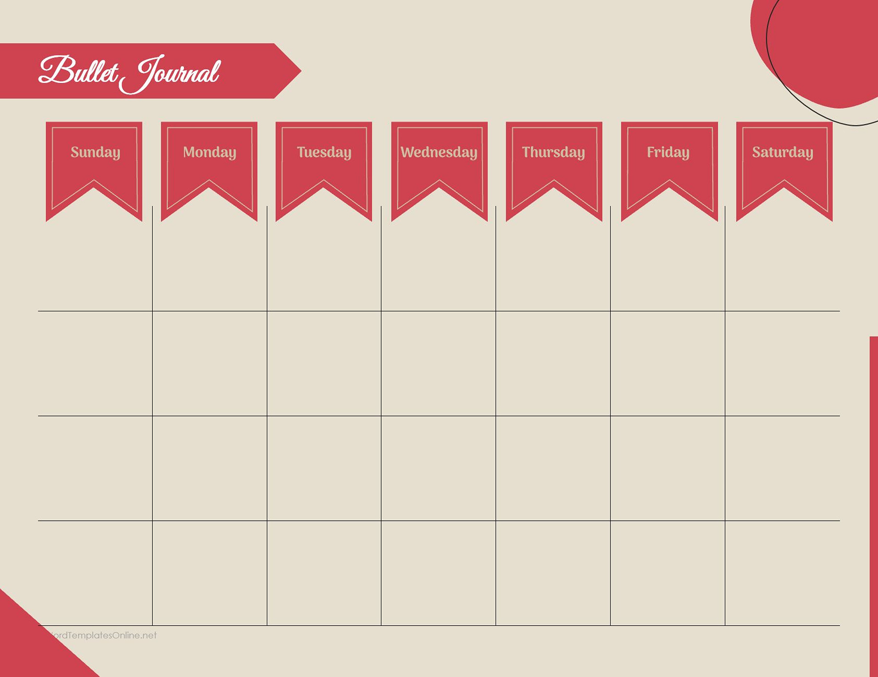 Editable bullet journal with table layout