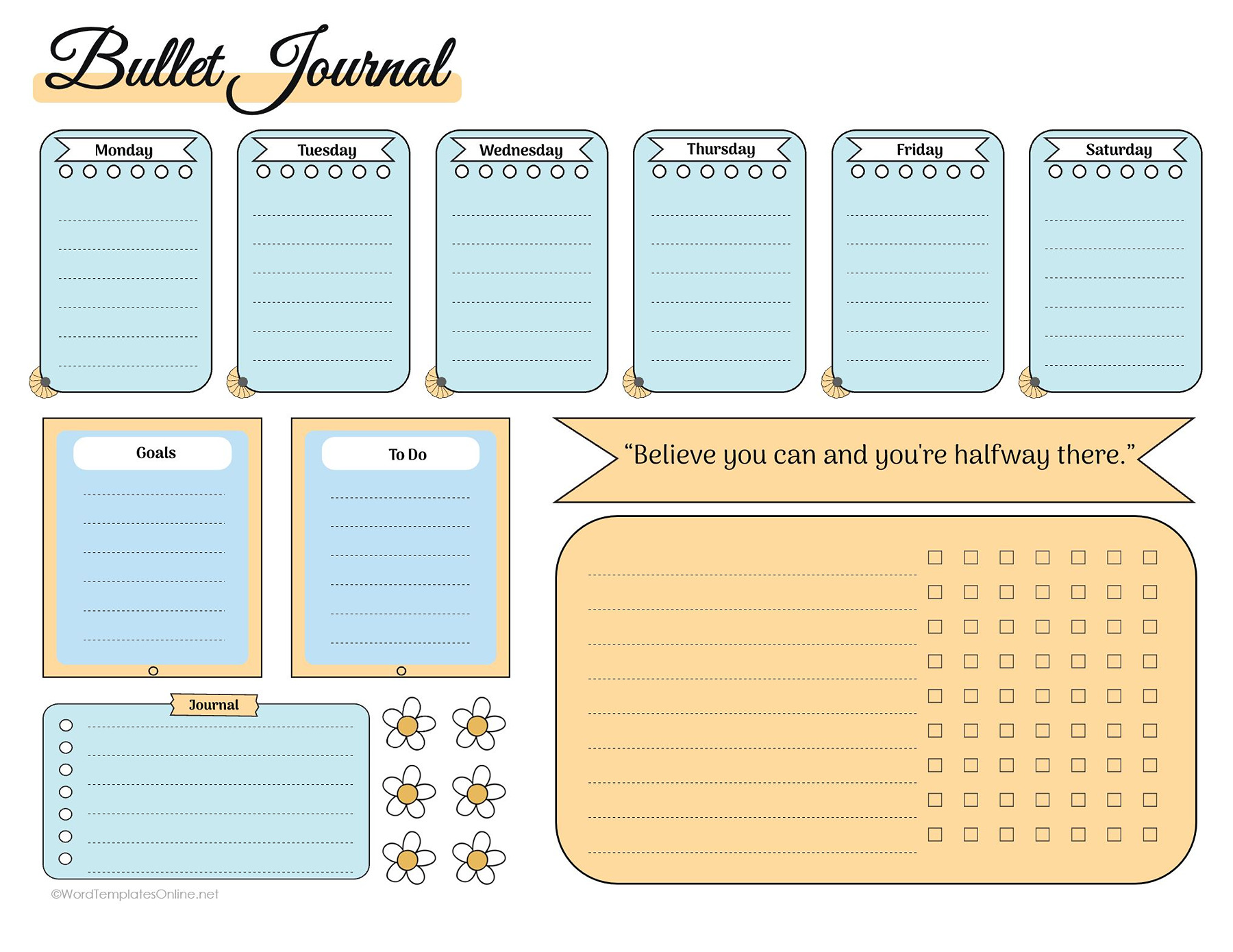 Printable bullet journal layout in Word doc