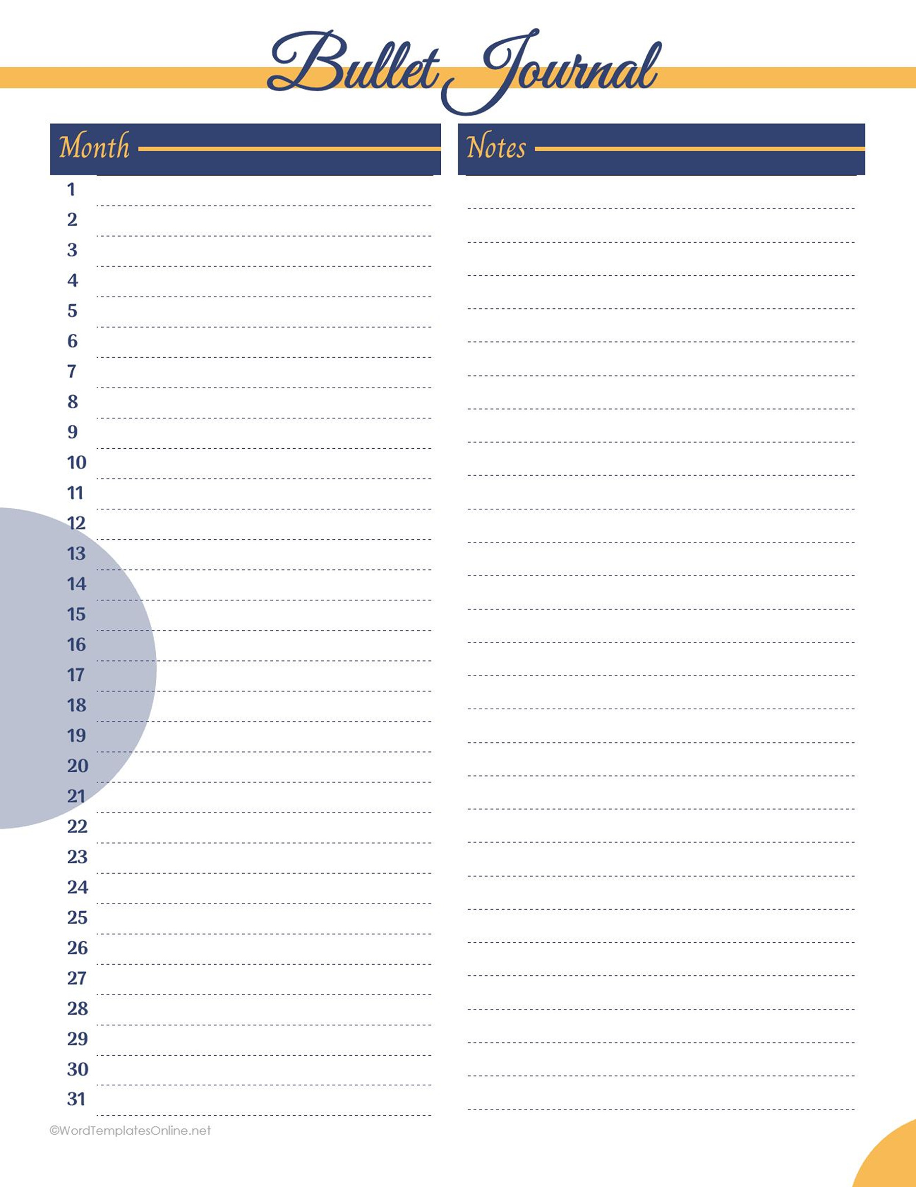 Bullet journal template in MS Word format