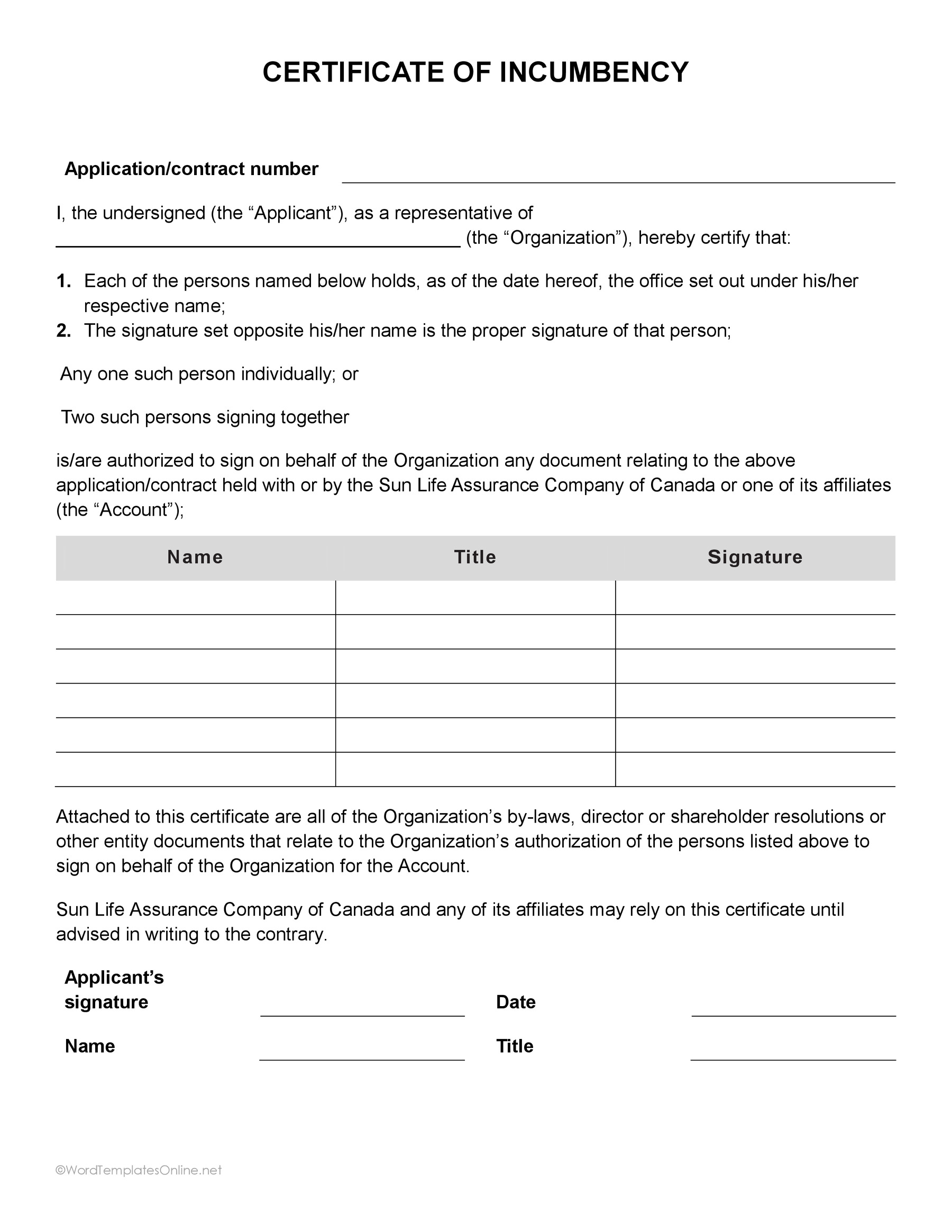 Downloadable certificate of incumbency in Word