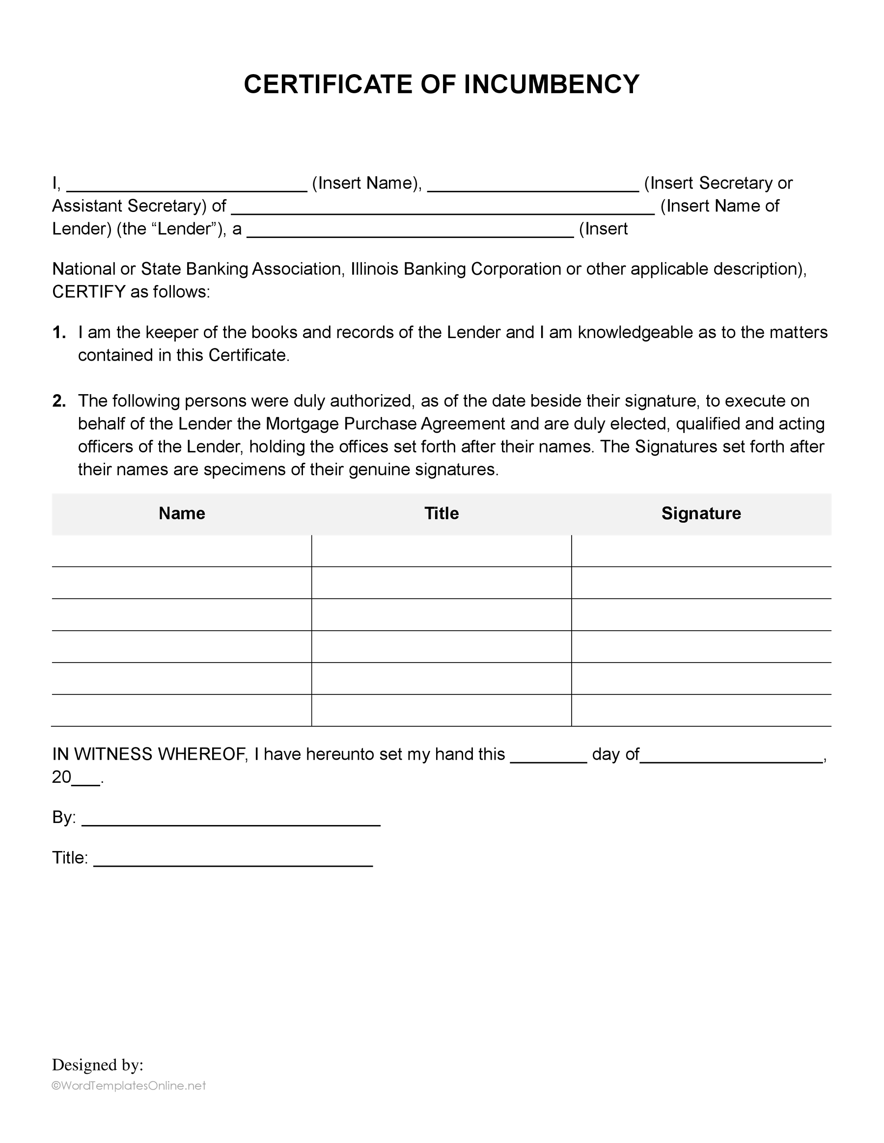 Editable MS Word incumbency document