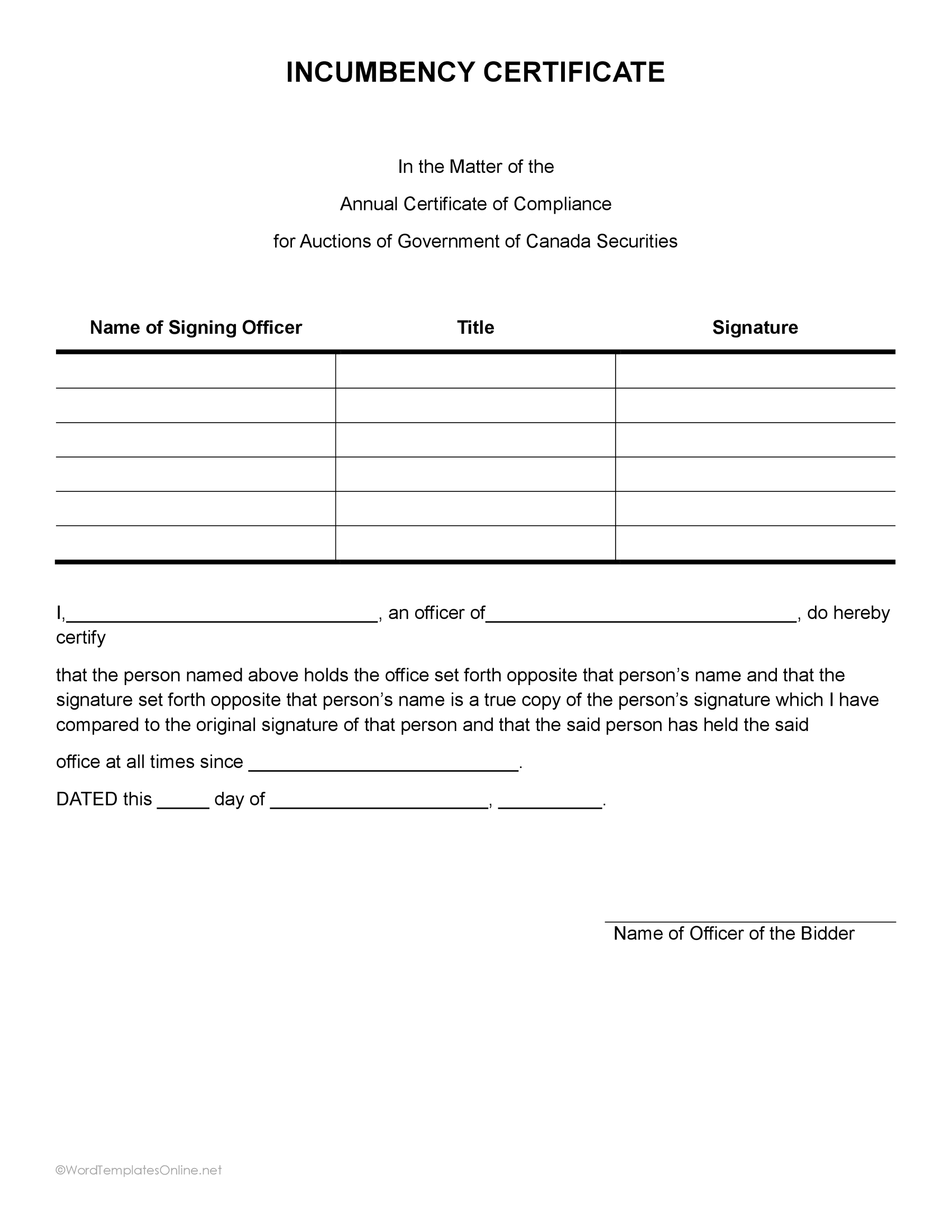 Sample certificate of incumbency document