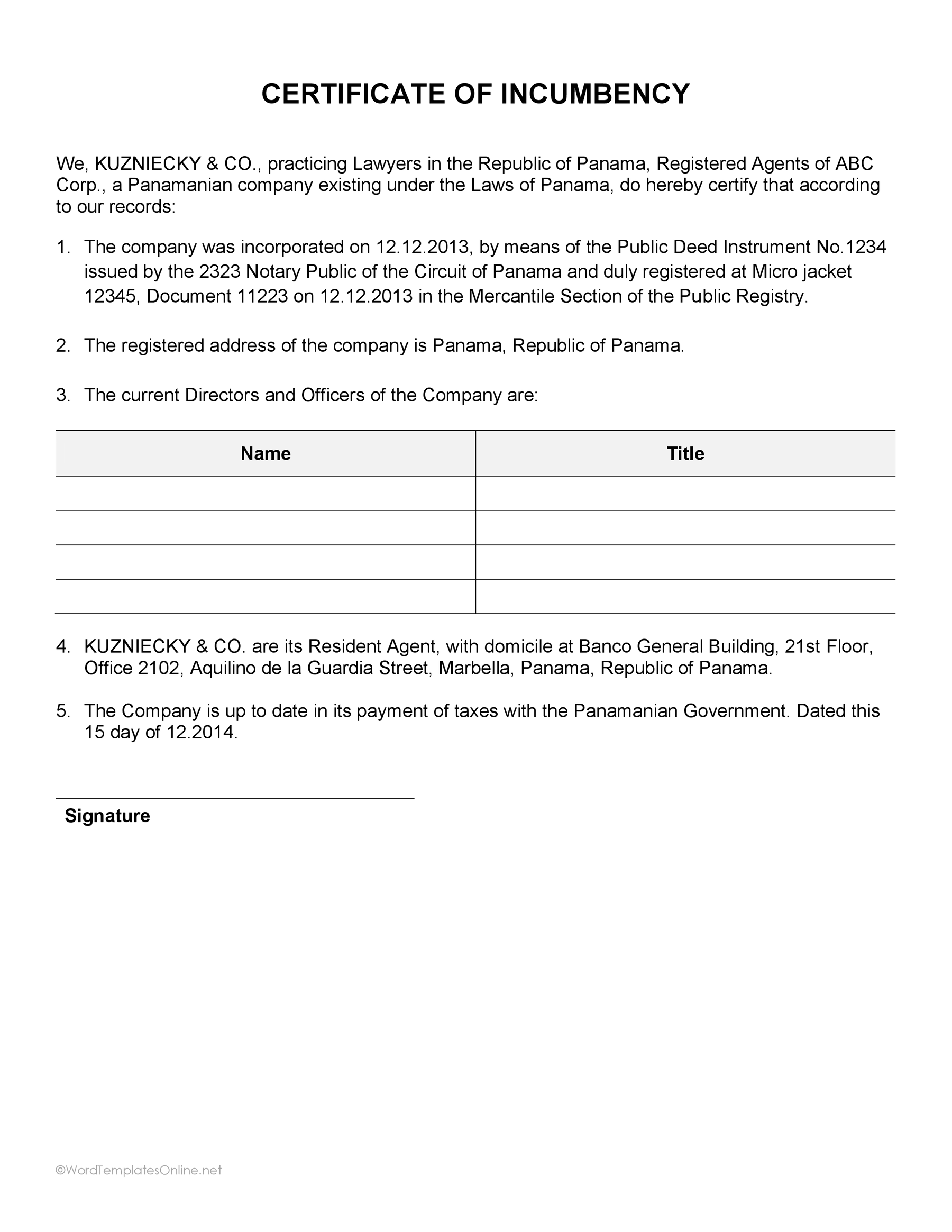Professional-looking incumbency certificate