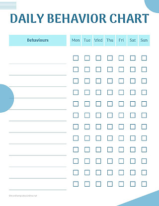 Daily behavior sheet for young children in doc format