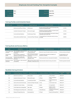 EXCEL SHEET Employee Annual Training Plan Template