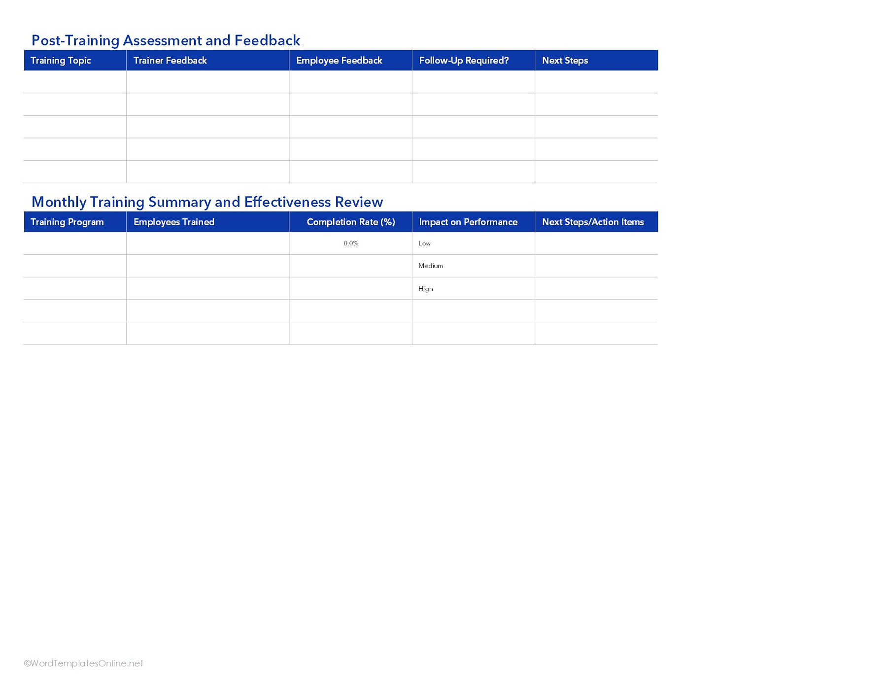 Employee Monthly Training Plan Template EXCEL SHEETS