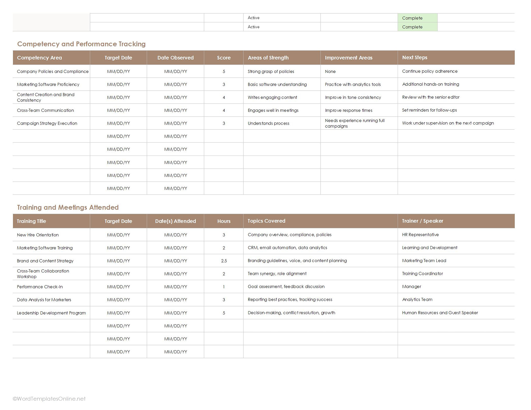 Editable Excel Employee training schedule template