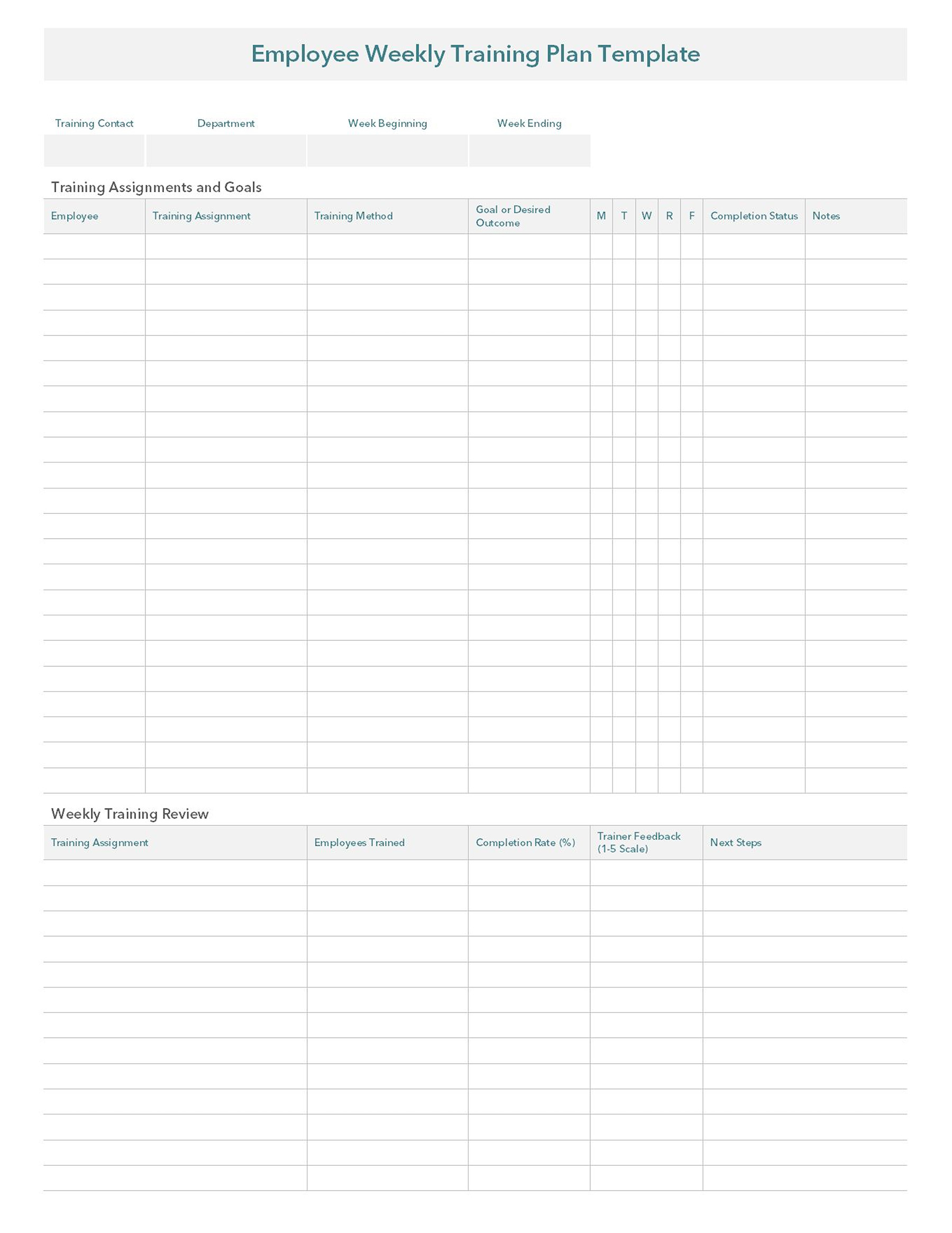 Employee Training plan spreadsheet for employees